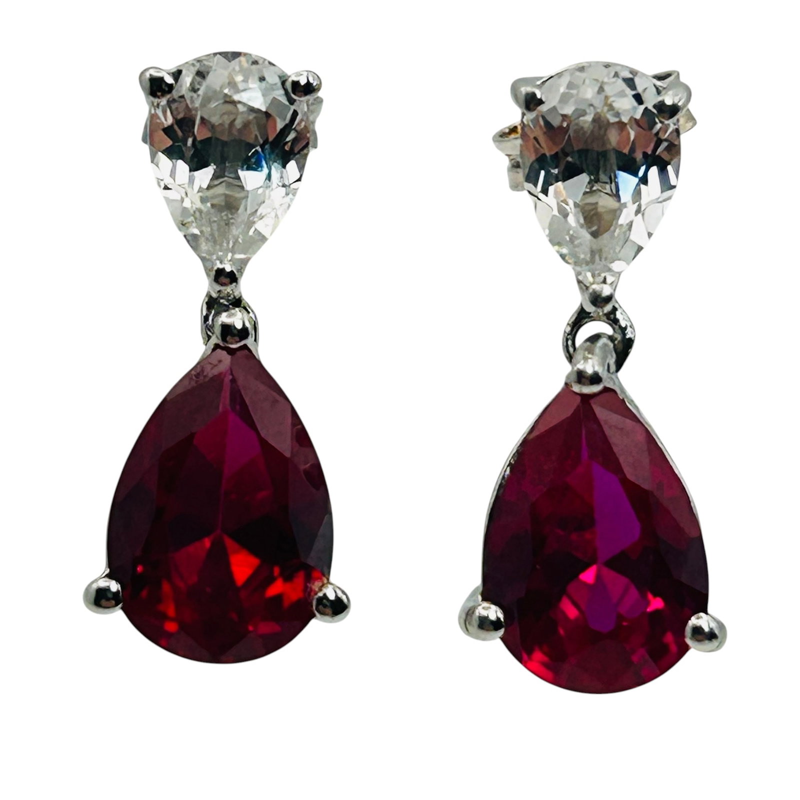 Signed JWBR Sterling Ruby Topaz Earrings: Signed JWBR Sterling ruby topaz earrings 3.1g