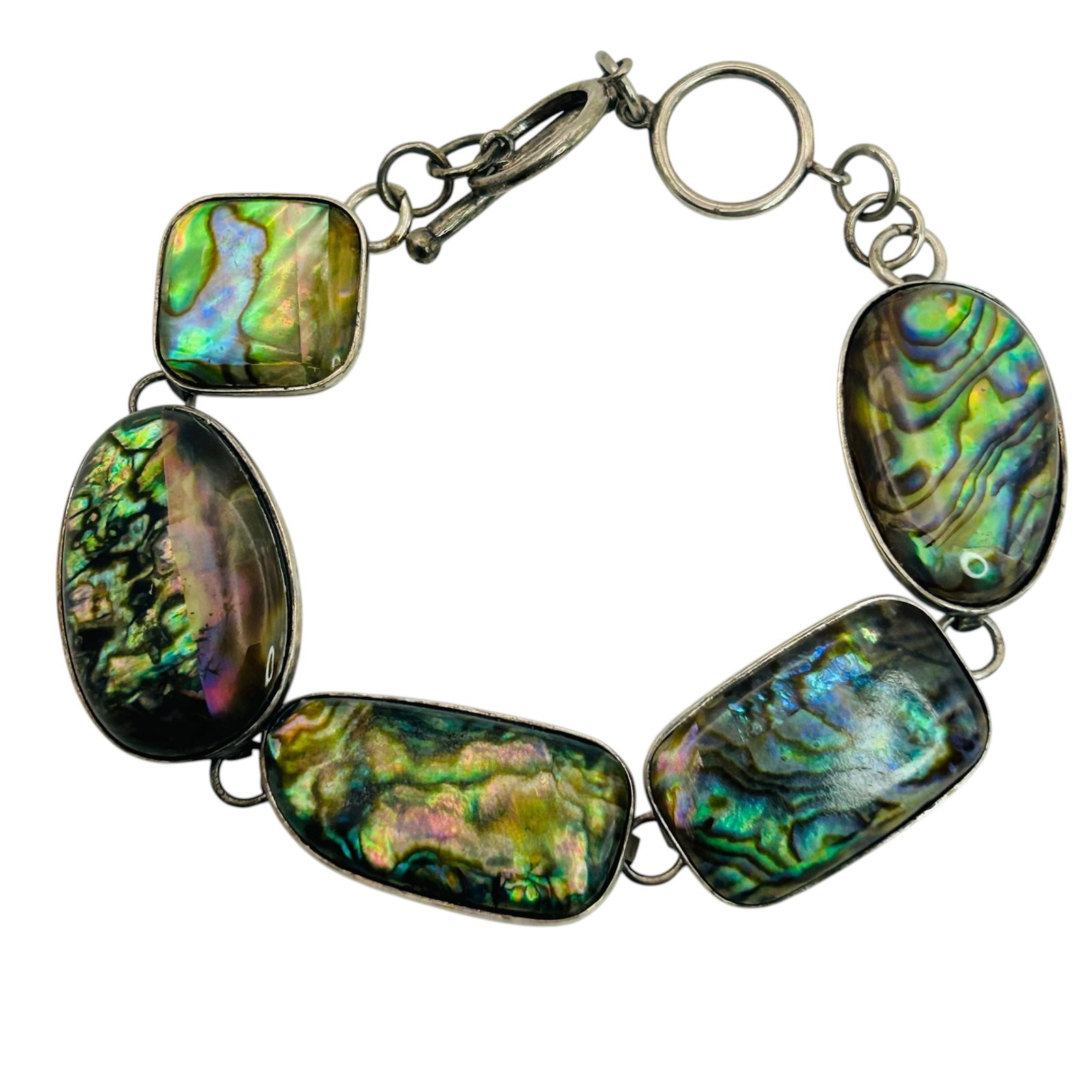 Signed Sterling Abalone Toggle Clasp Bracelet (1 of 5)
