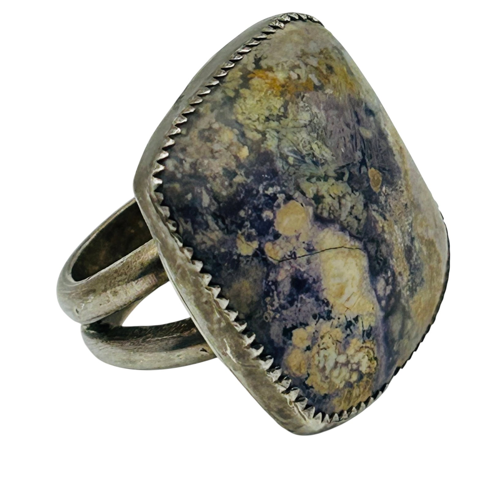 Sterling Tiffany Stone Ring Sz 6: Sterling Tiffany stone ring 15.7g Sz 6 | Small cracking in stone. See pictures. sold as is