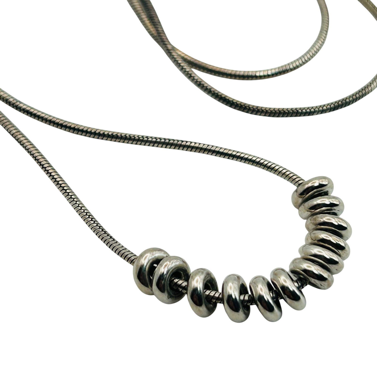 Italy Sterling Round Snake Beaded Chain Necklace: Italy sterling round snake beaded chain necklace 6.9g