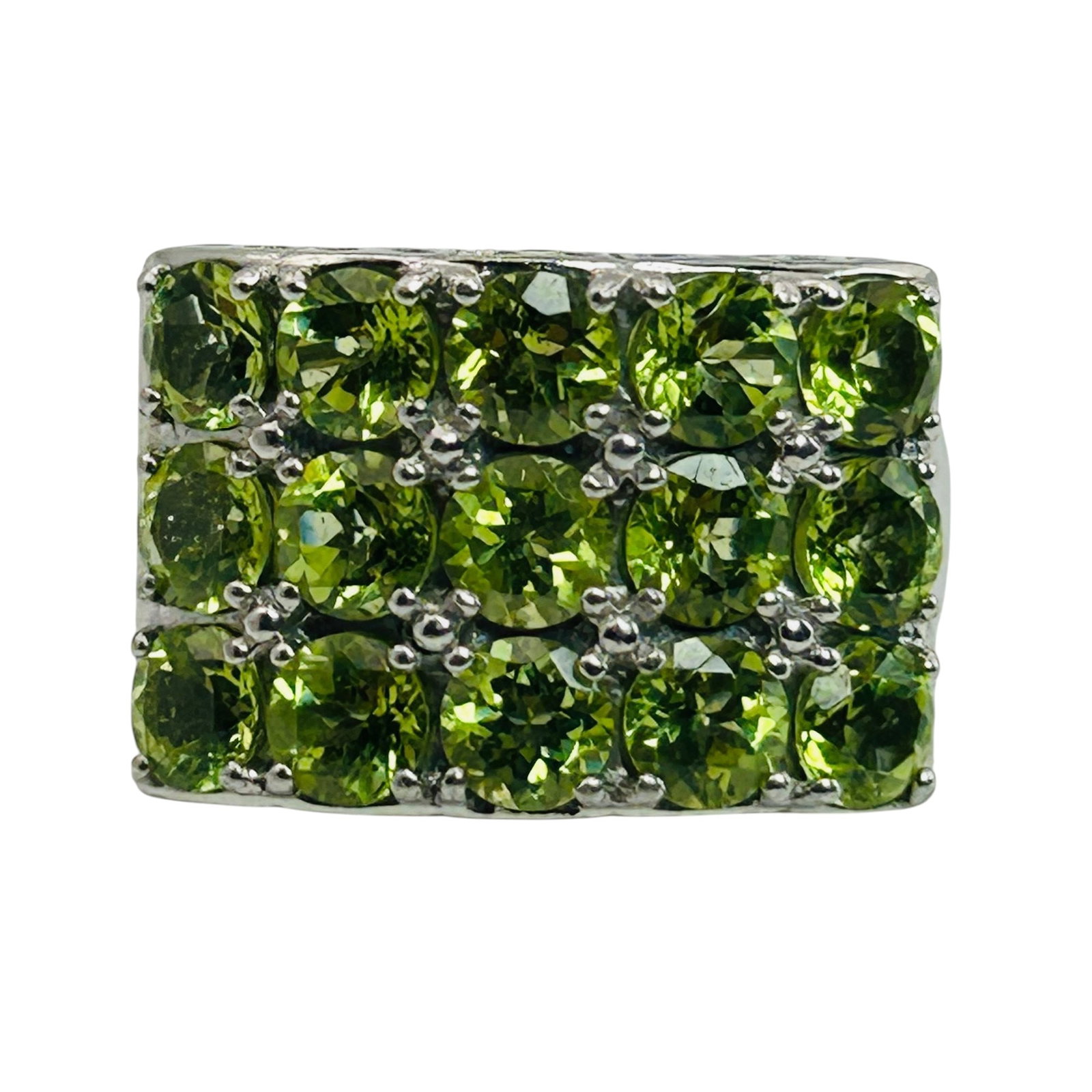 Signed Sterling Peridot Cluster Ring Sz 7: Signed KH Sterling peridot cluster ring 6.4g Sz 7