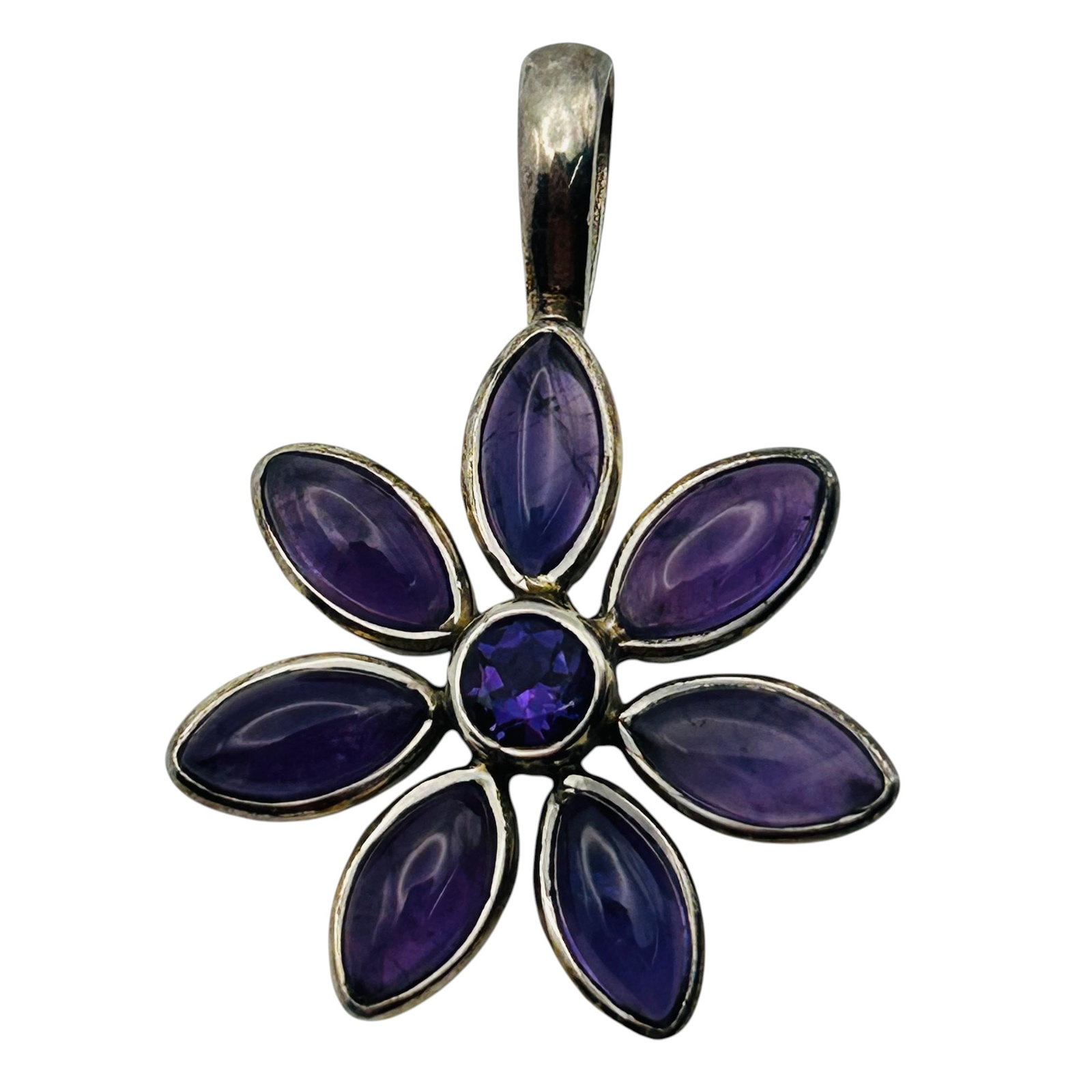 Signed Sterling Amethyst Flower Pendant (1 of 5)
