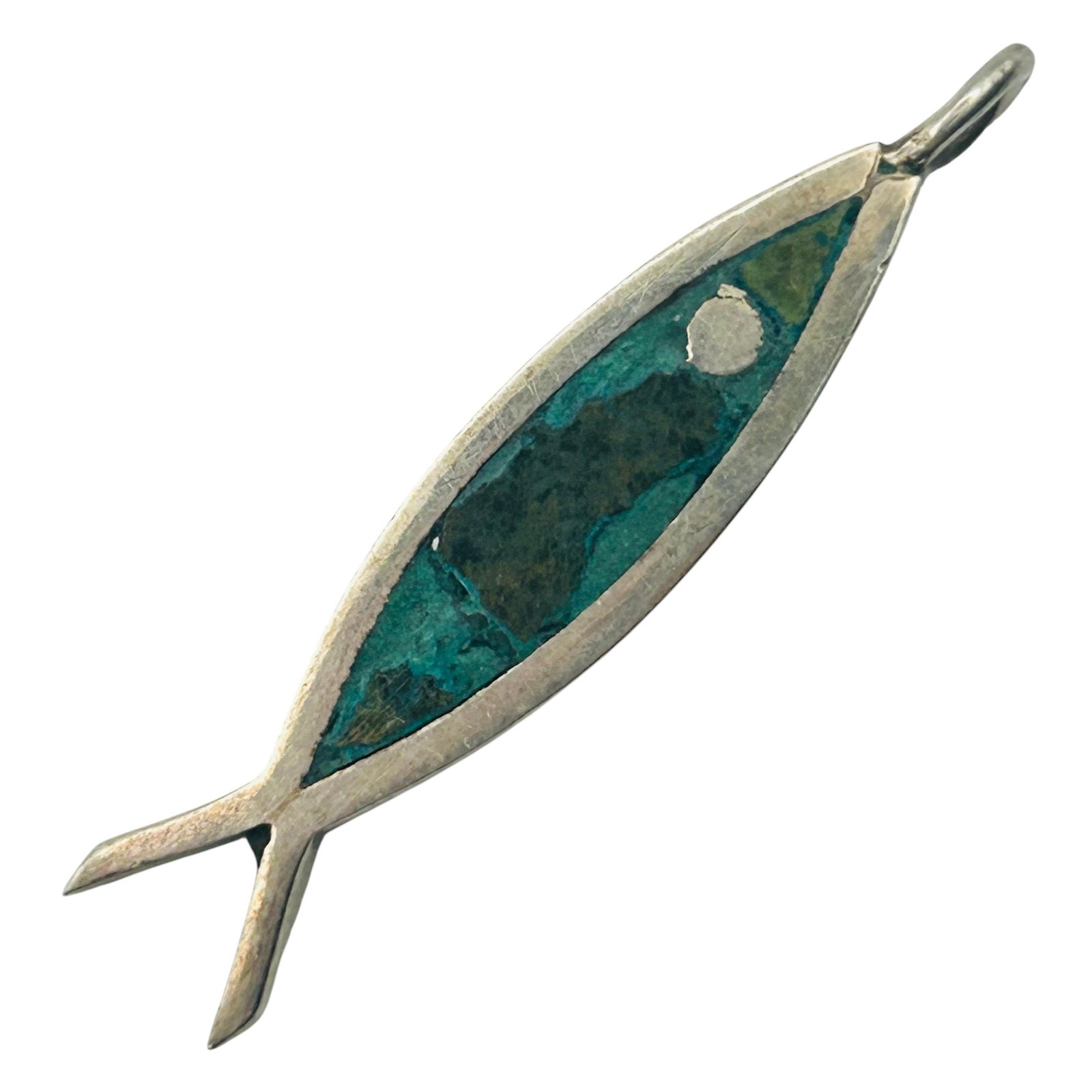 Taxco Mexico Sterling Turquoise Fish Pendant (1 of 5)