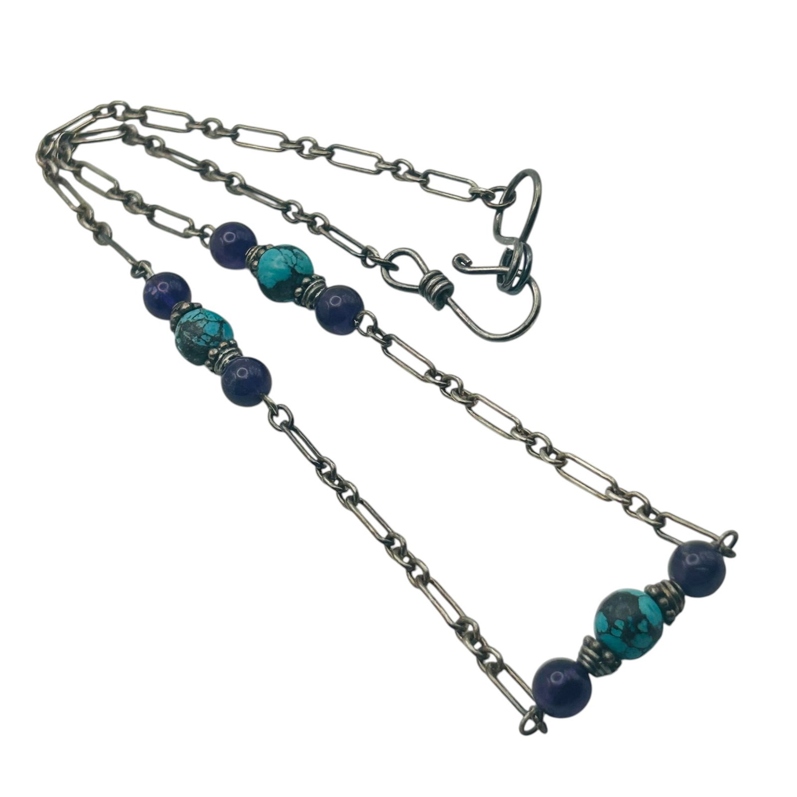 Sterling Amethyst Turquoise Necklace: Sterling amethyst turquoise necklace 10.7g