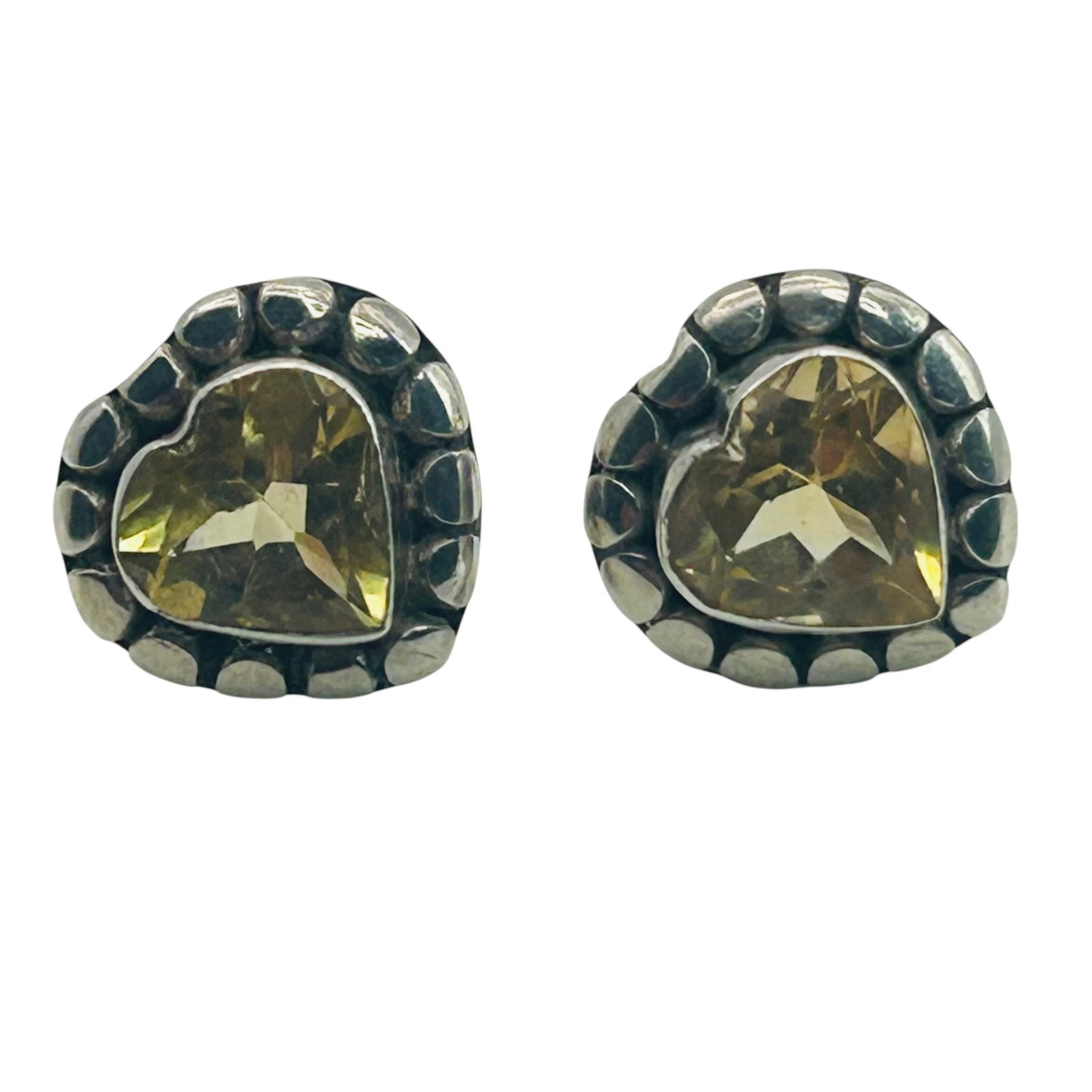 Signed Sterling Citrine Heart Earrings: Signed BA Sterling Citrine heart earrings 3.2g