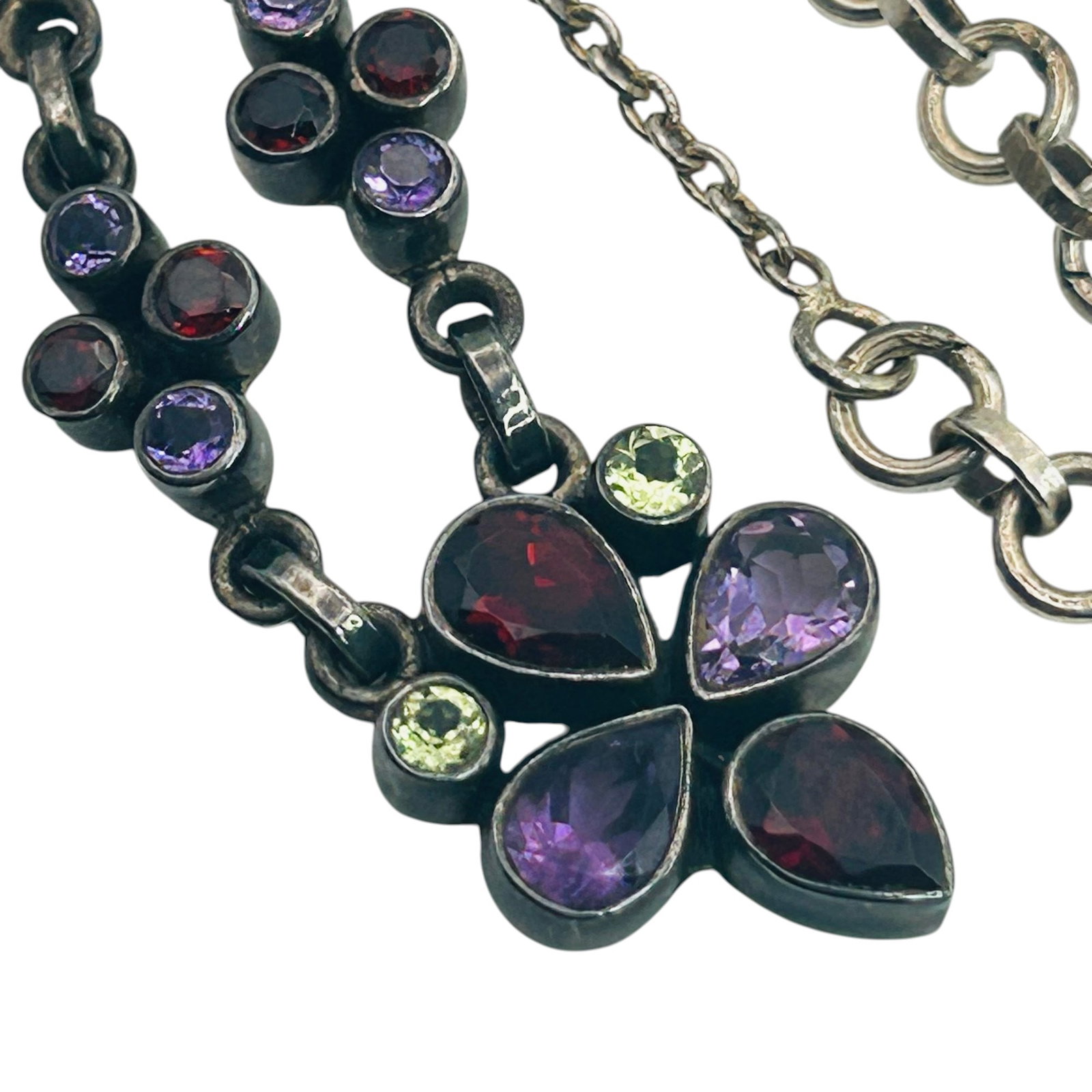 Signed Sterling Multi Stone Cable Chain Necklace (1 of 5)