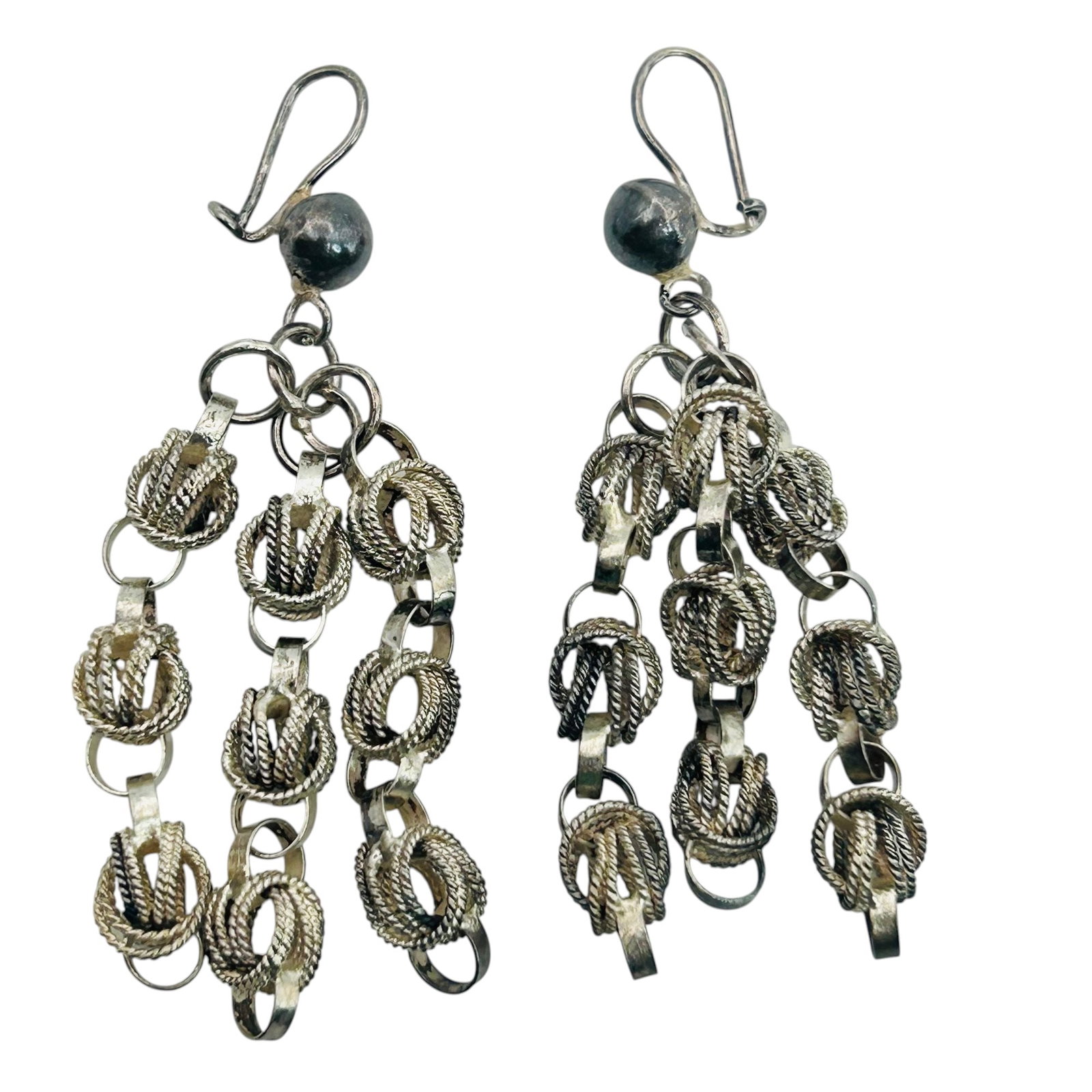 Sterling Round Linked Dangle Earrings: Sterling round linked dangle earrings 11.7g