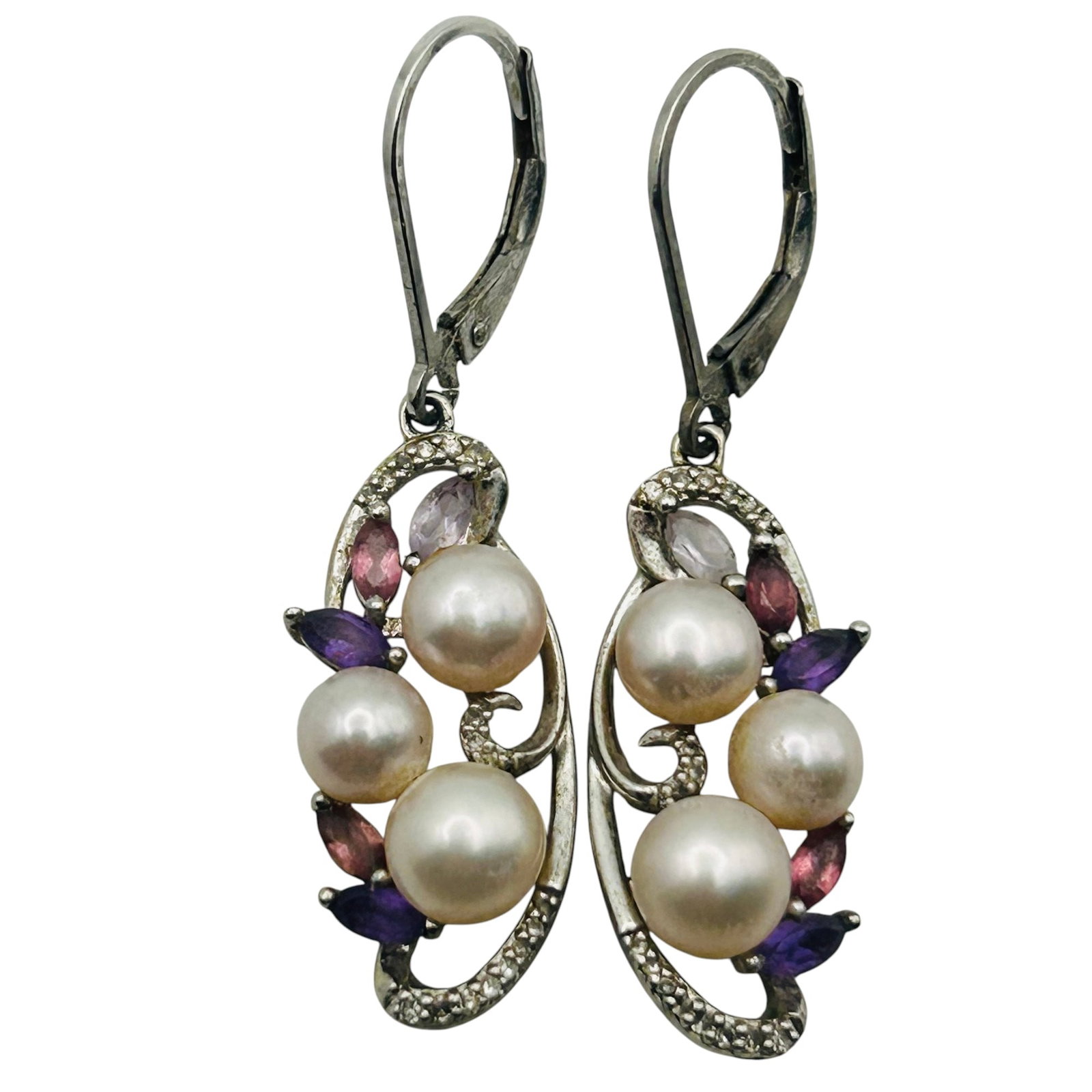 Sterling Amethyst Pearl Jacket Dangle Earrings (1 of 5)