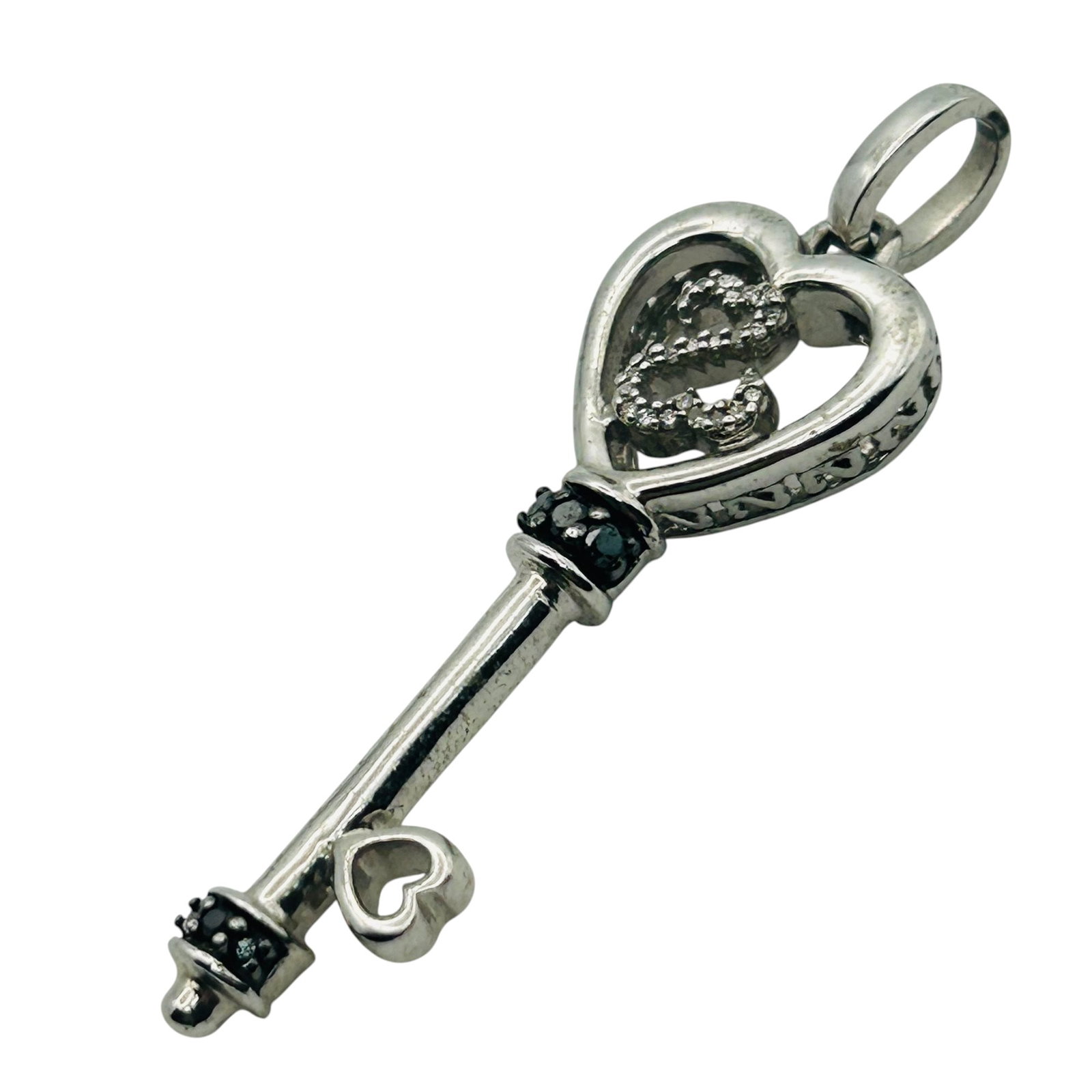 Signed Sterling Diamond Key Pendant: Signed JWBR Sterling diamond key pendant 5.4g