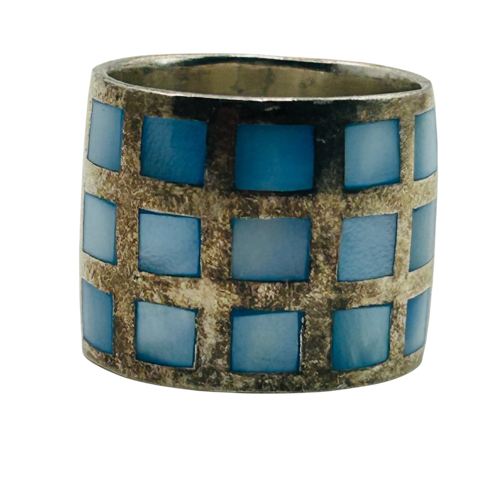 Sterling Inlay Mother Of Pearl Wide Band Ring Sz 7: Sterling inlay mother of pearl wide band ring 9.9g Sz 7