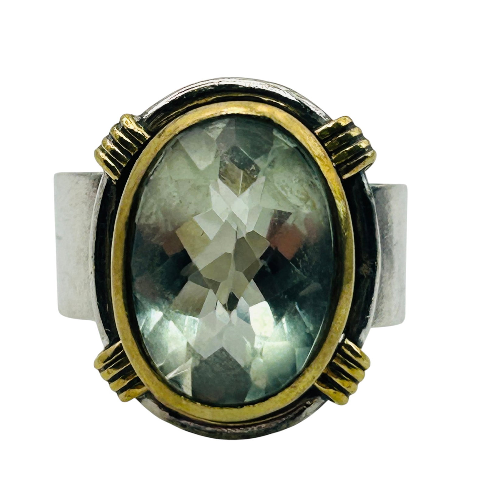 Signed Sterling Aquamarine Ring Sz 7.5: Signed YS Sterling aquamarine ring 7.4g Sz 7.5