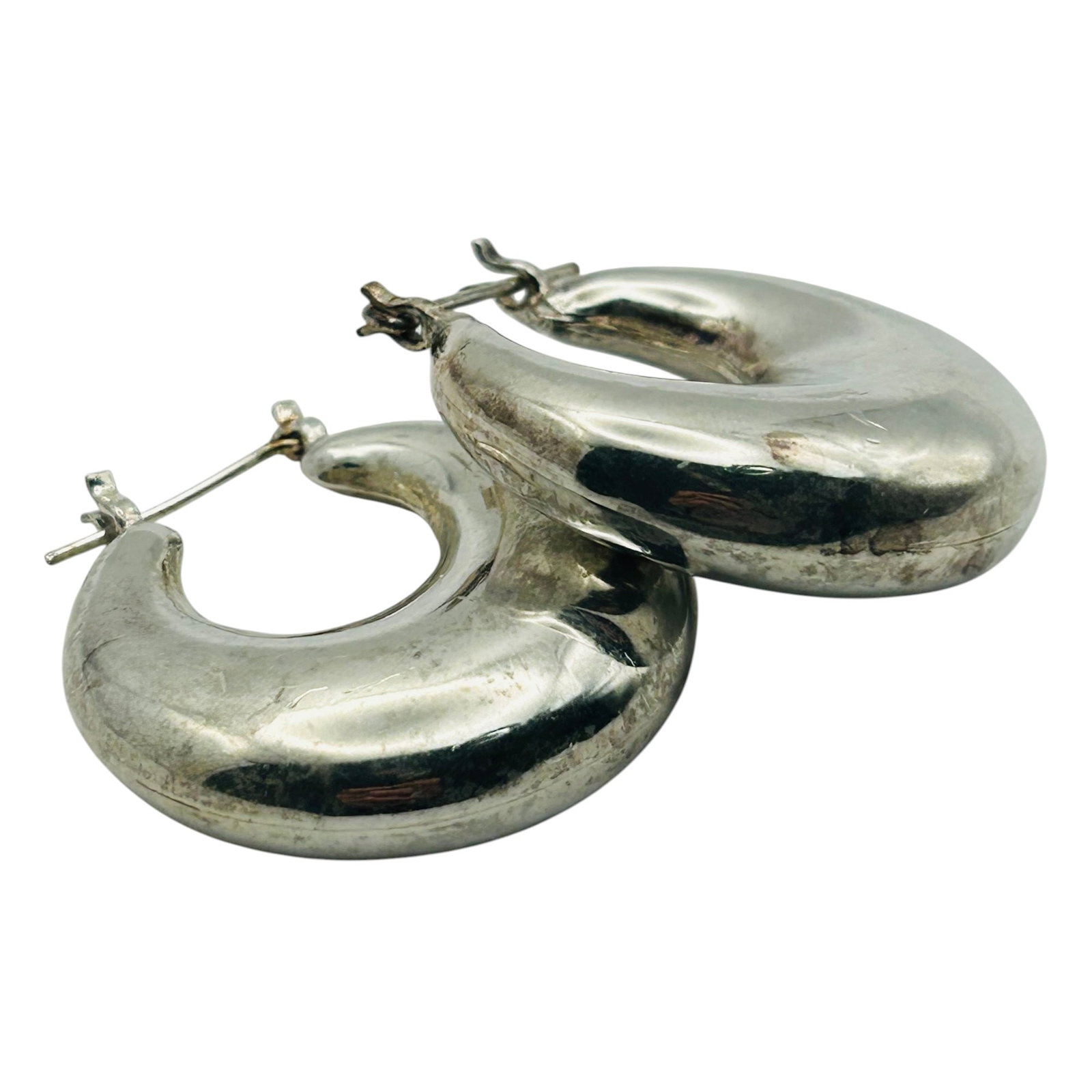 Sterling Puffy Hoop Earrings: Sterling puffy hoop earrings 24.5g