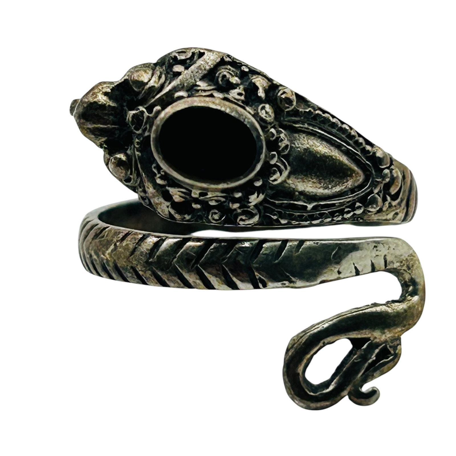 Sterling Onyx Dragon Wrap Adjustable Ring: Sterling onyx dragon wrap adjustable ring 5.1g current size 8