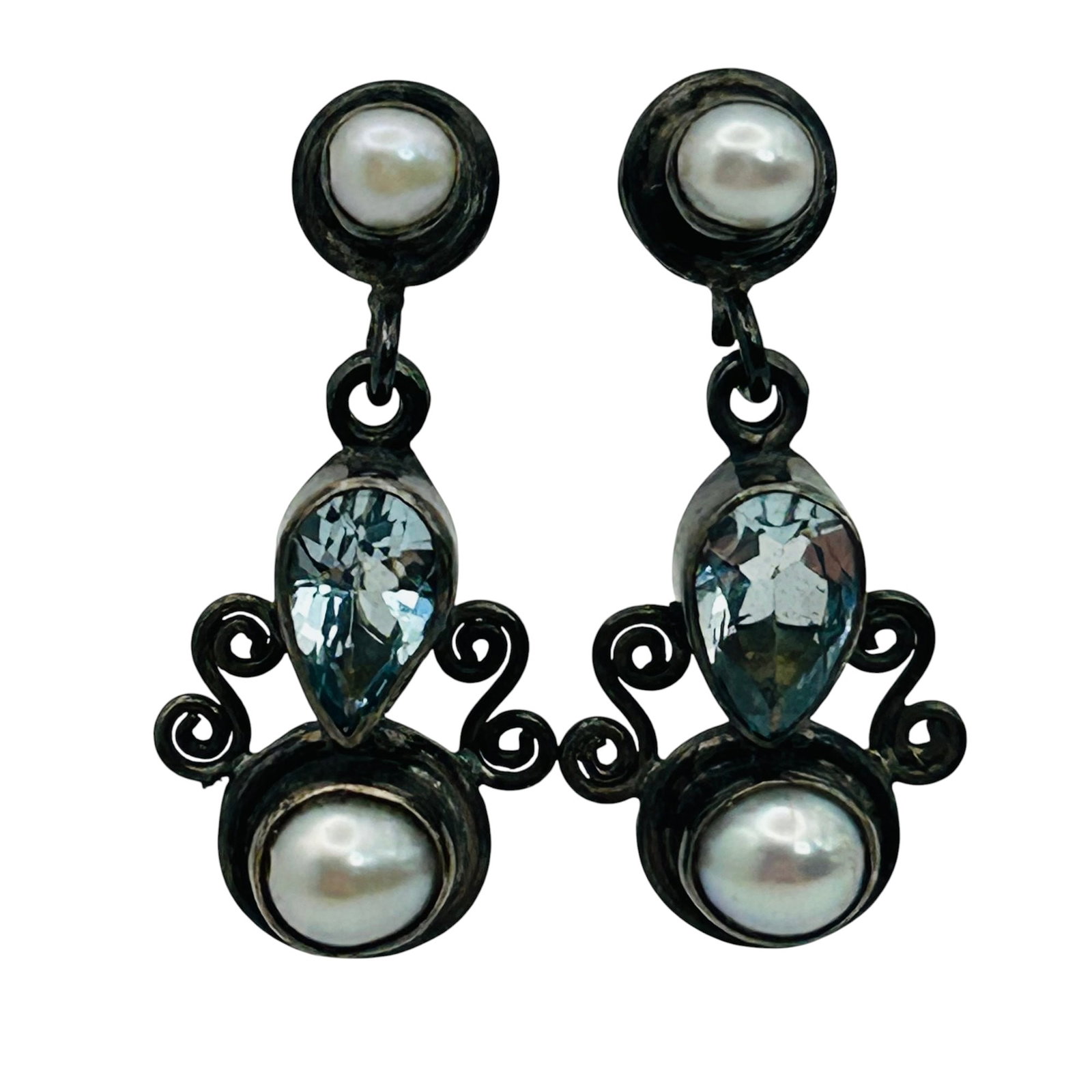 Sterling Topaz Pearl Earrings: Sterling topaz pearl earrings 4.6g