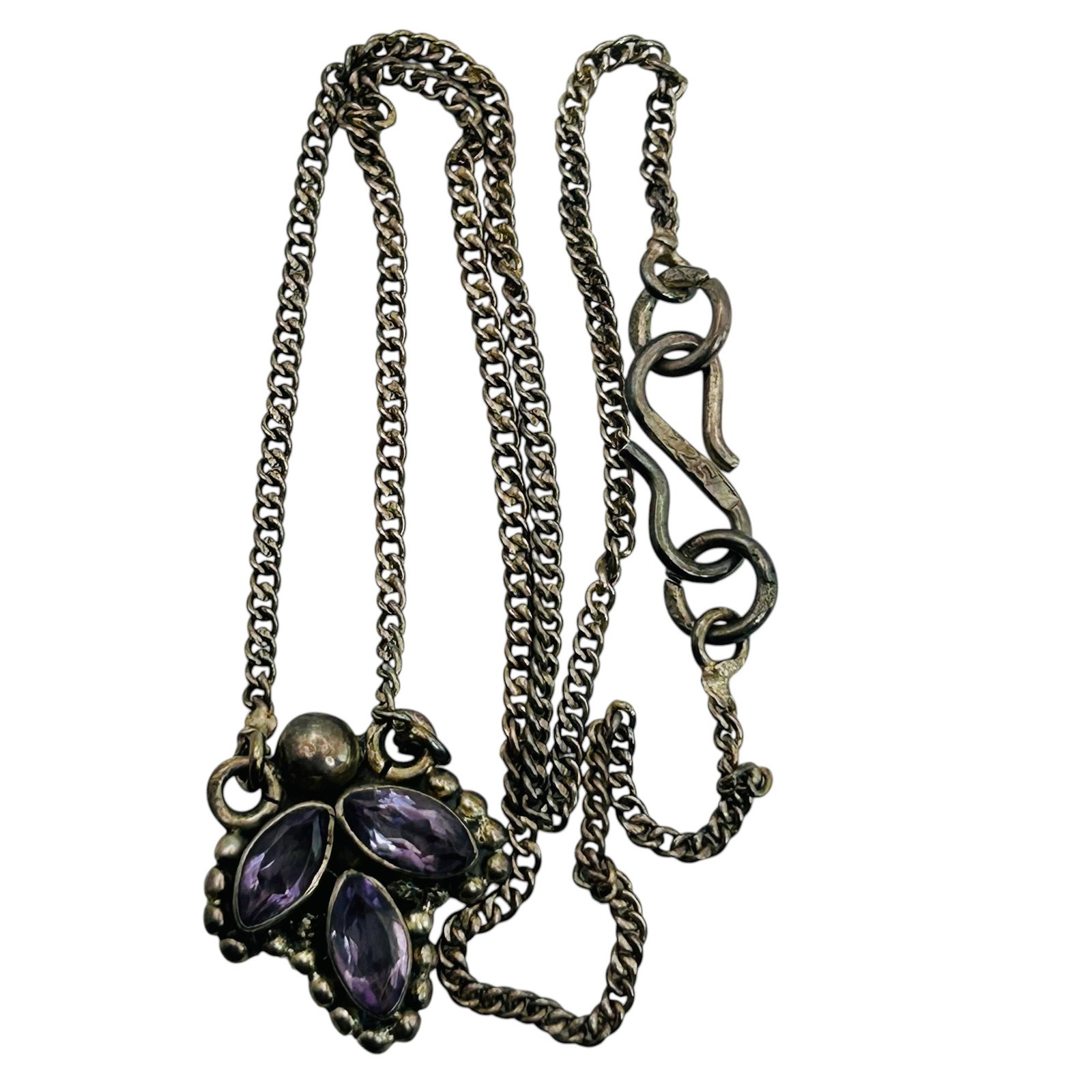 Sterling Amethyst Curb Chain Necklace: Sterling amethyst curb chain necklace 7.3g