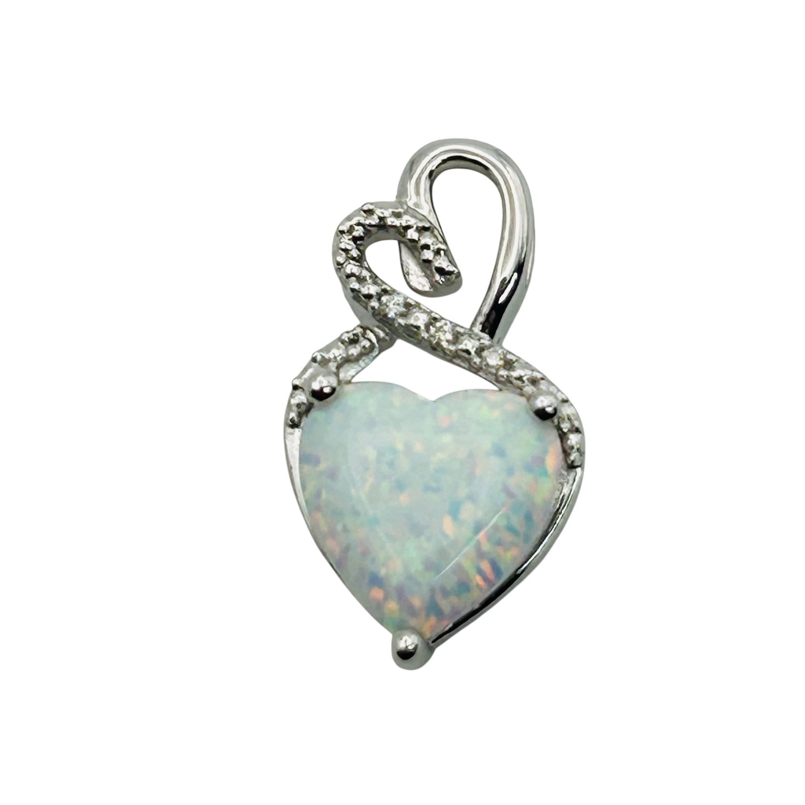 Signed Sterling Opal Diamond Accent Heart Pendant: Signed UBJ Sterling Opal Diamond accent heart pendant 1.8g