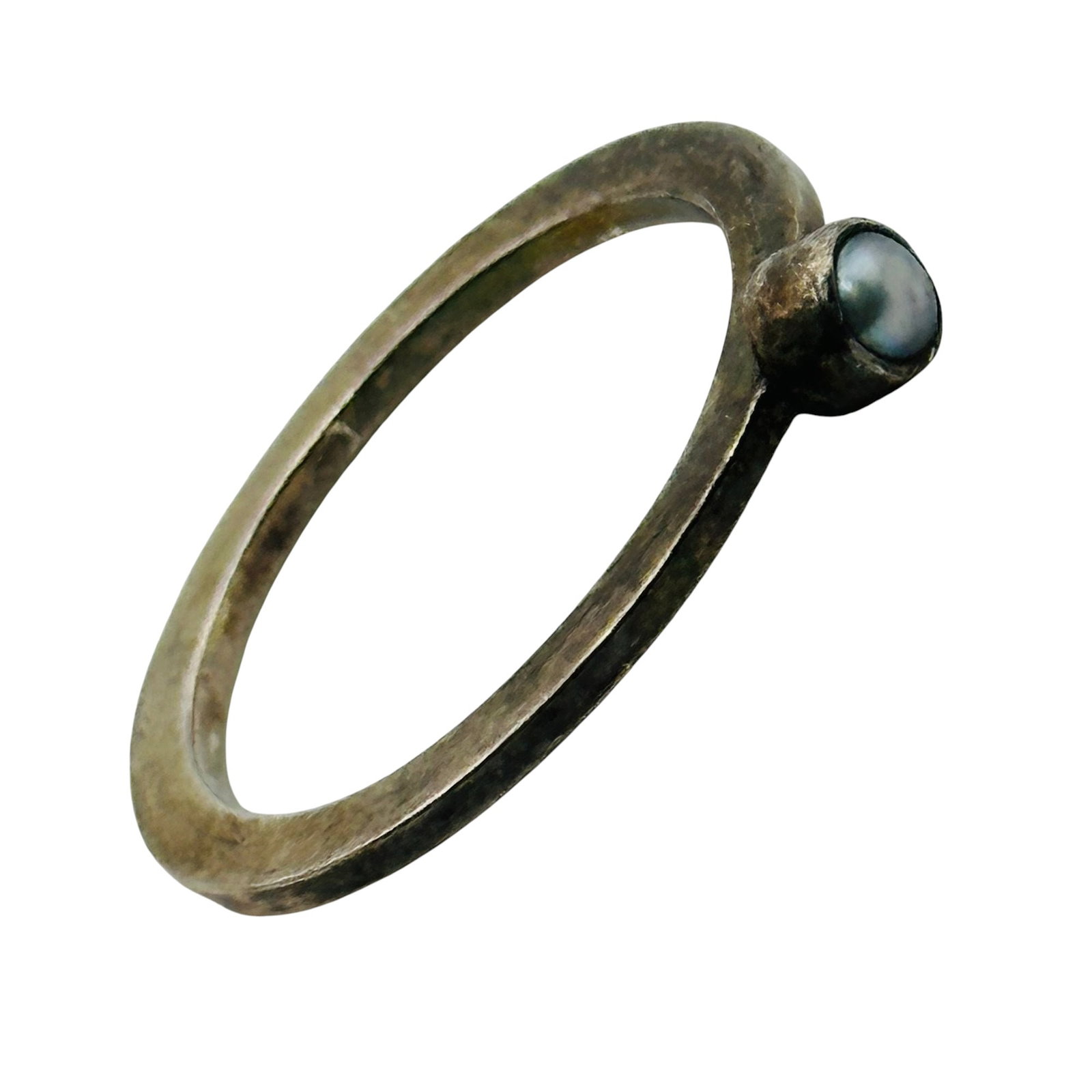 Sterling Pearl Flat Ring Sz 7 (1 of 4)