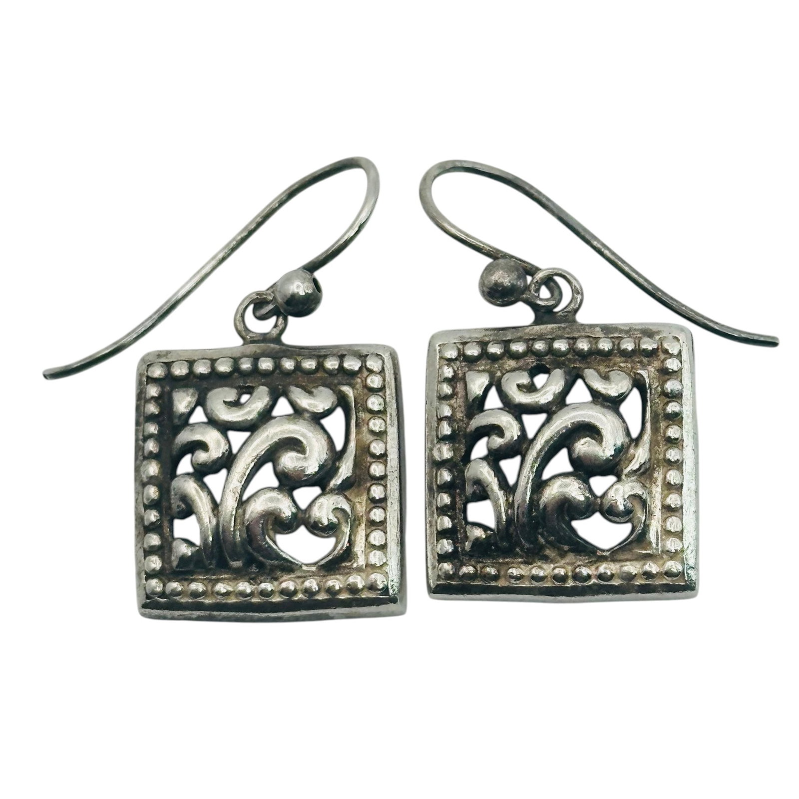 Sterling Swirl Detail Square Earrings (1 of 6)