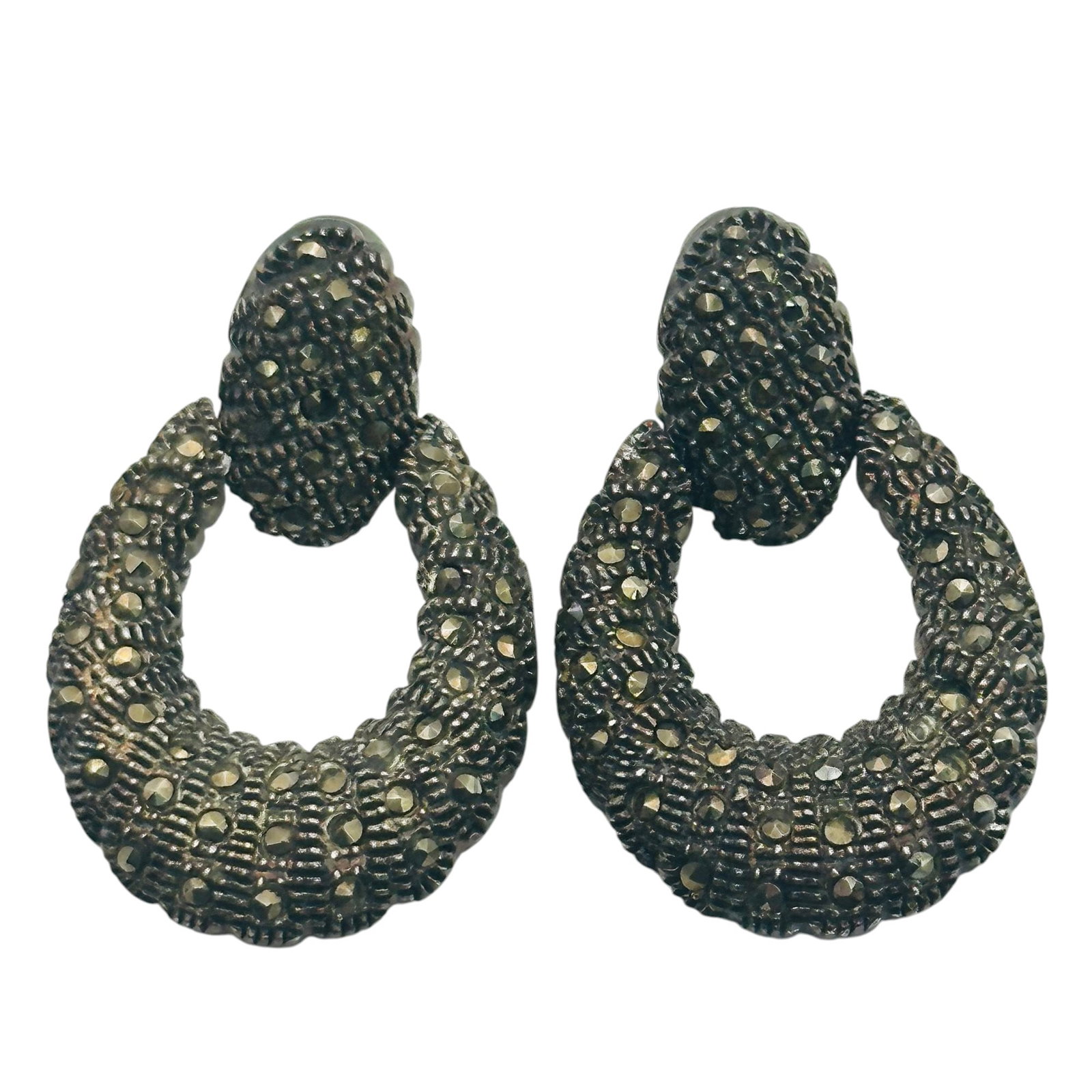 Sterling Marcasite Hinged Earrings: Sterling marcasite hinged earrings 9.3g