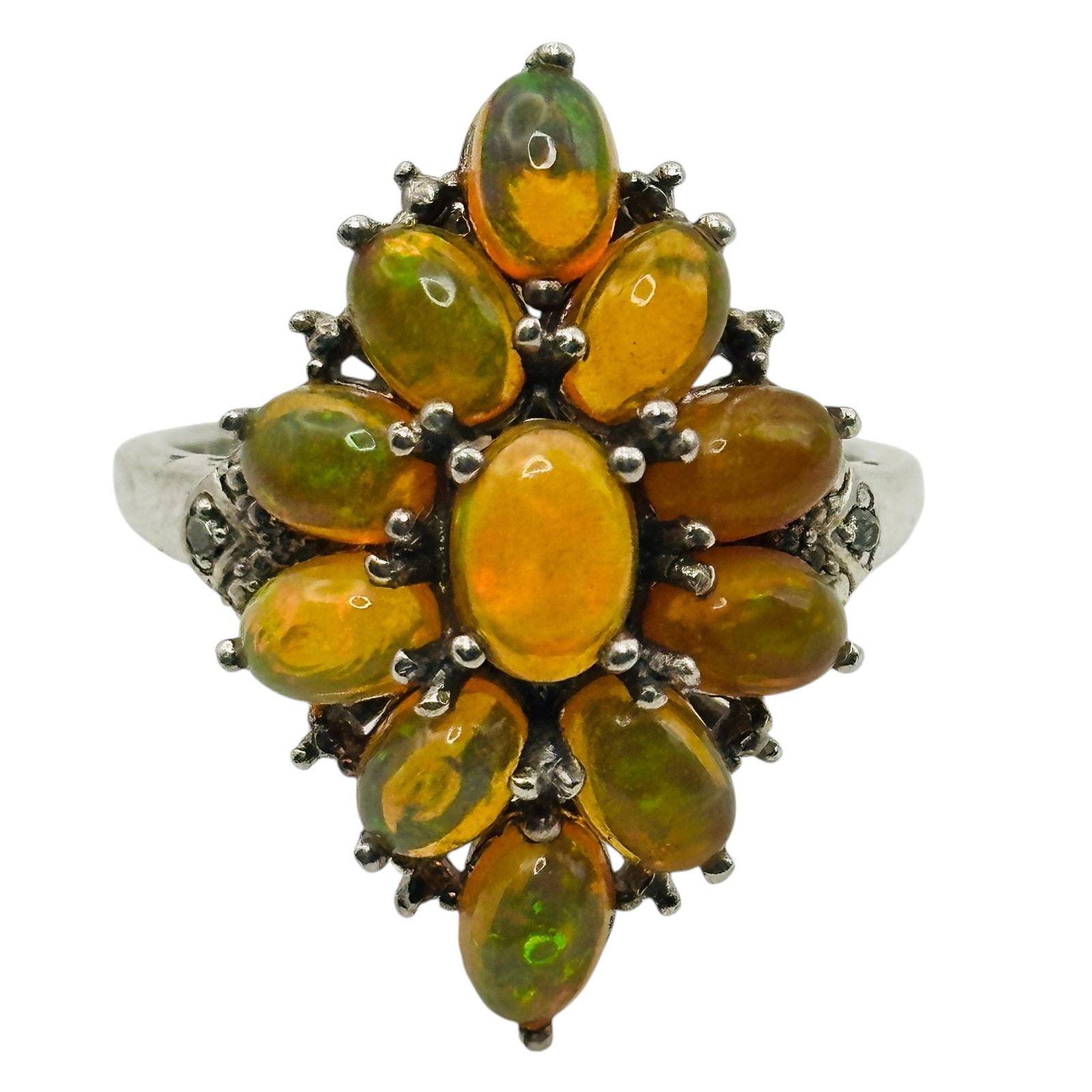 Sterling Fire Opal Cluster Ring Sz 11 (1 of 5)