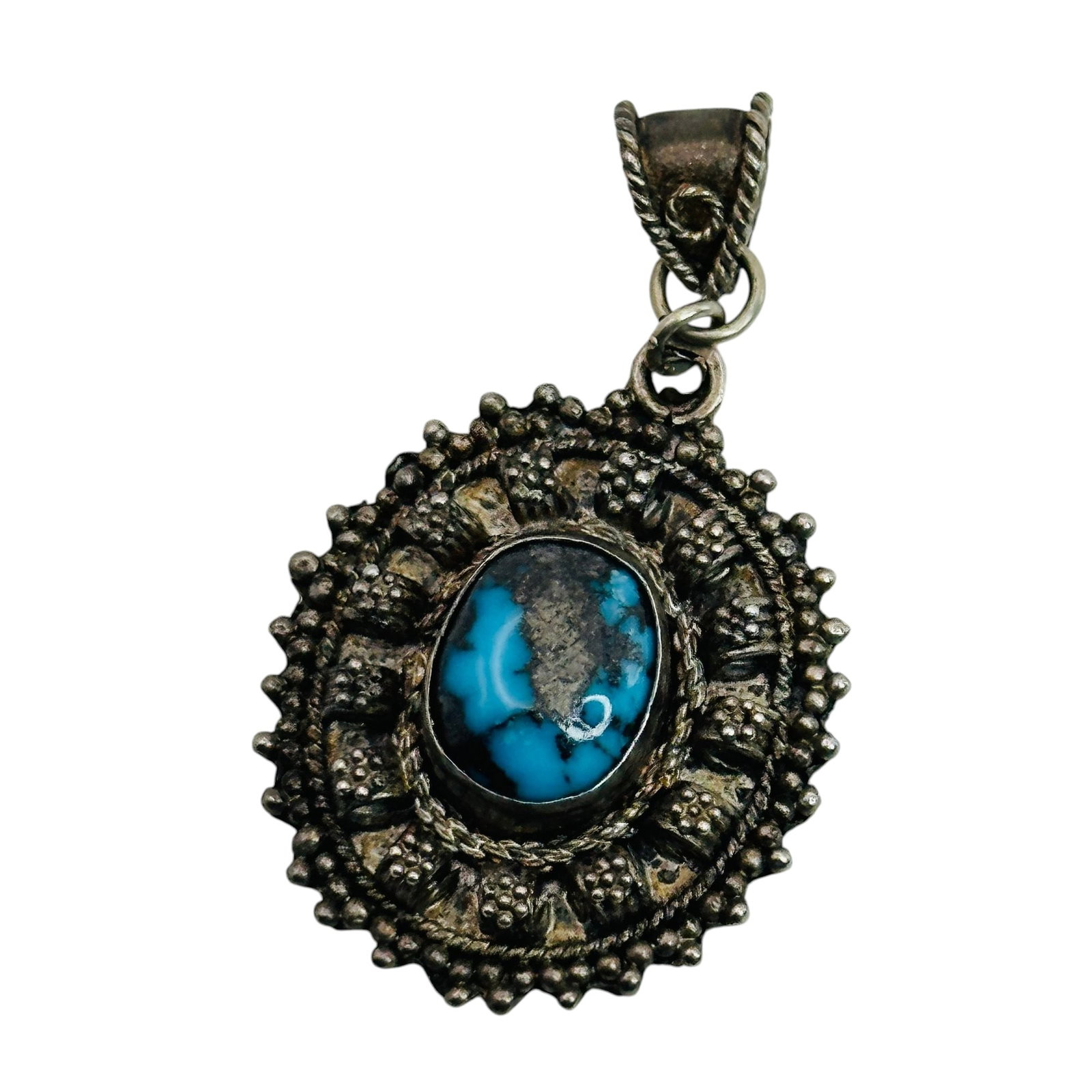 Vintage Israel 935 Sterling Turquoise Pendant (1 of 5)