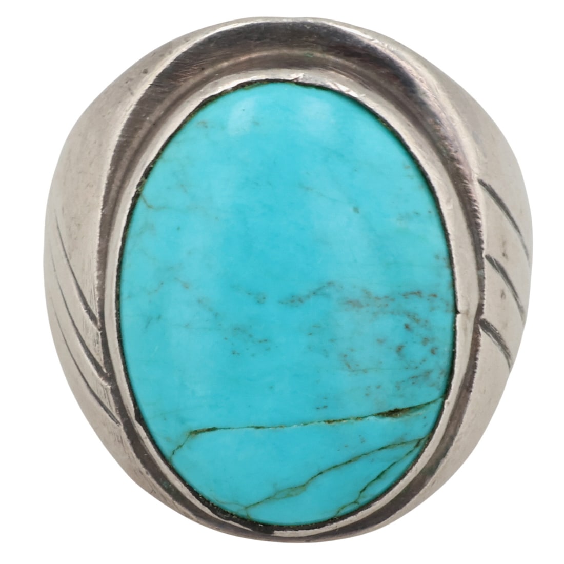 Arnold Maloney Navajo Sterling Turquoise Ring Sz 8: Arnold Maloney Navajo Sterling Turquoise Ring Sz 8 / 15.5g / Cracked stone - as shown in photos