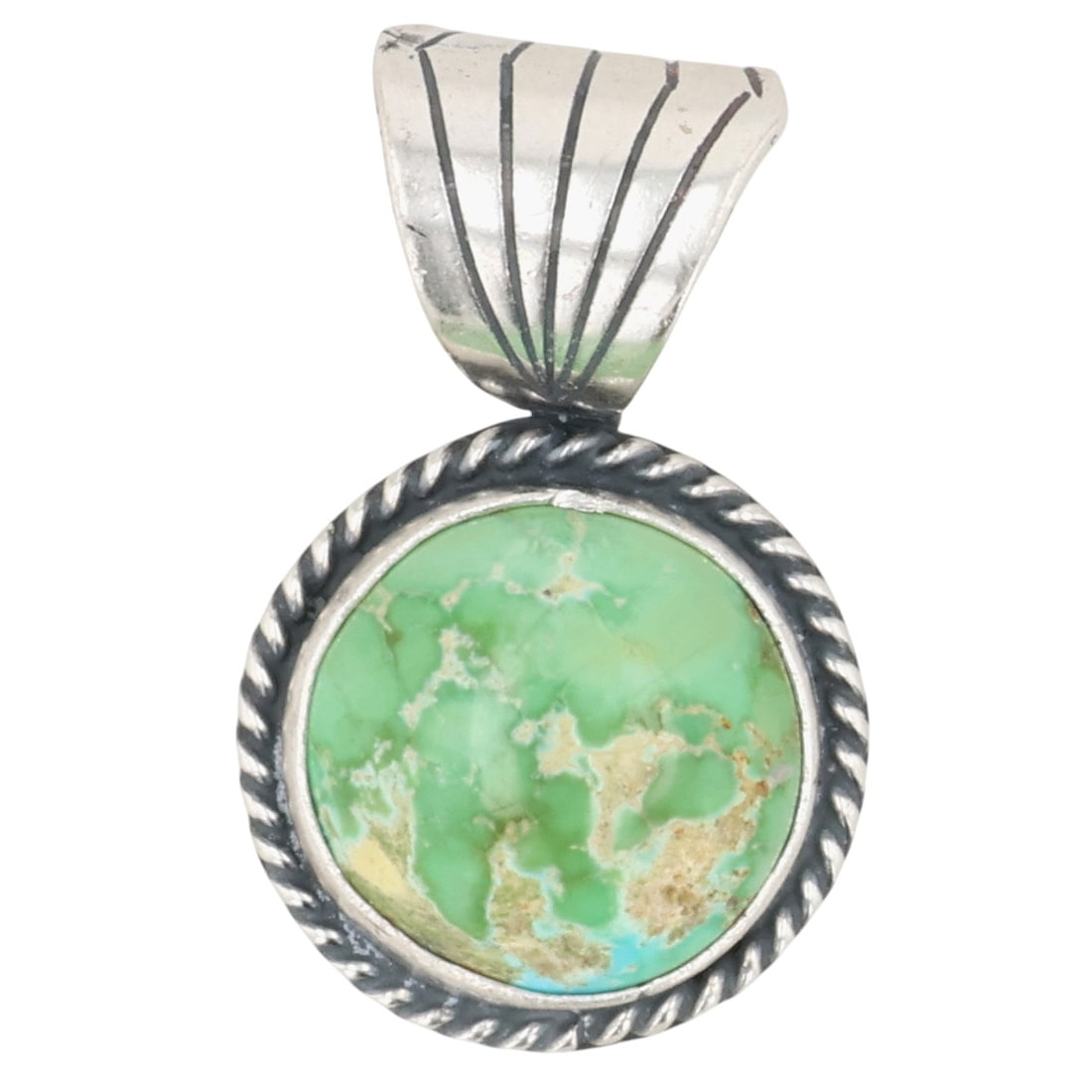 Sharon McCarthy Navajo Sterling Sonoran Gold Turquoise Pendant: Sharon McCarthy Navajo Sterling Sonoran Gold Turquoise Pendant / 3.5g / Unsigned. Artist attribution based on accompanying tag.