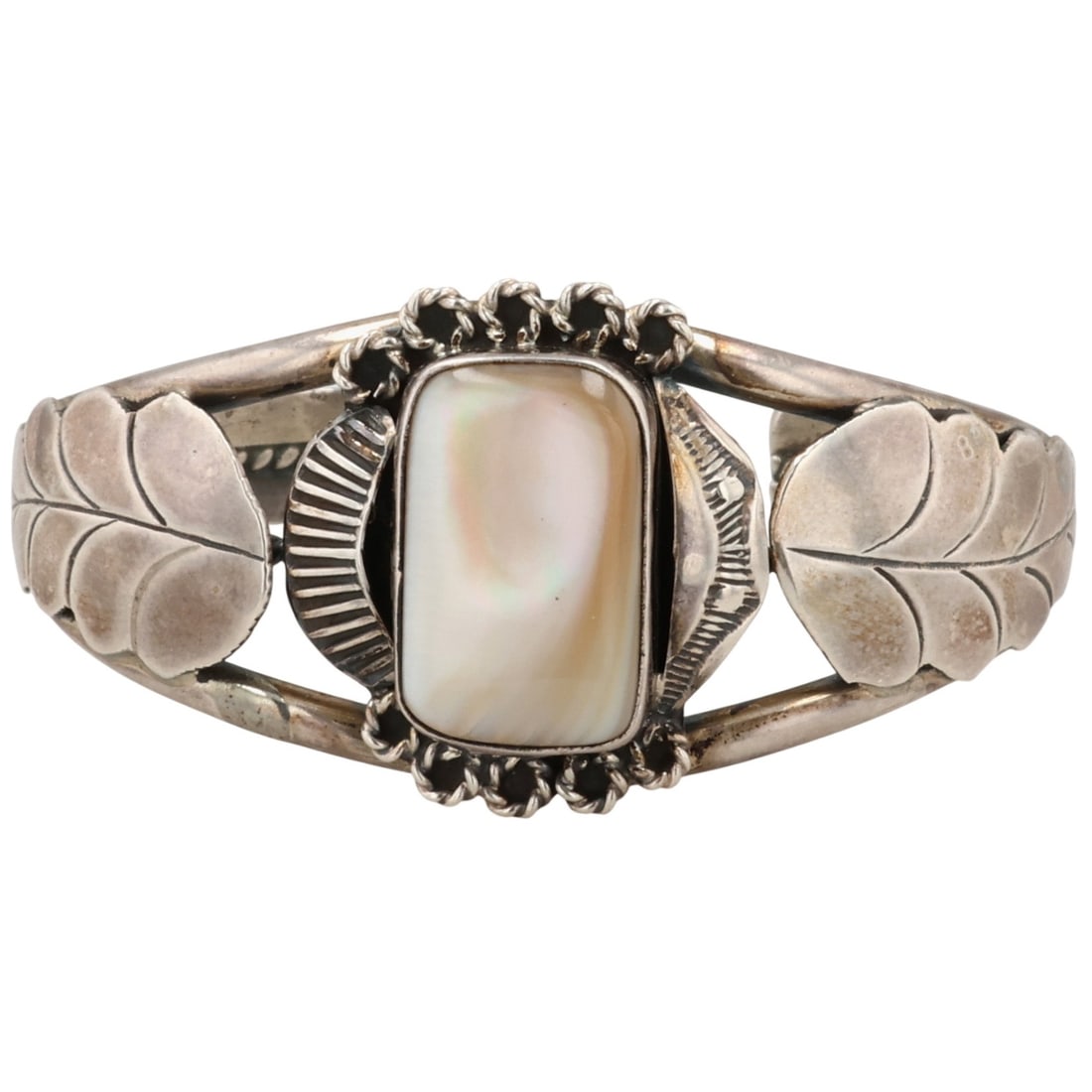 Signed Navajo Sterling Mother of Pearl Cuff Bracelet (1 of 7)
