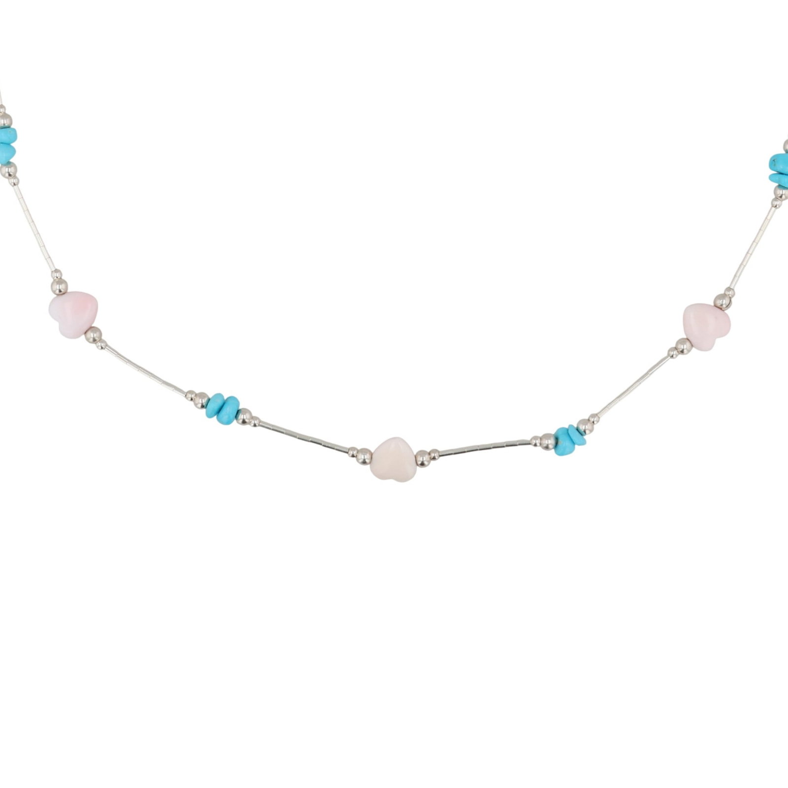 Southwest Sterling Pink Conch Kingman Turquoise Necklace: Southwest Sterling Pink Conch Kingman Turquoise Necklace / 6g