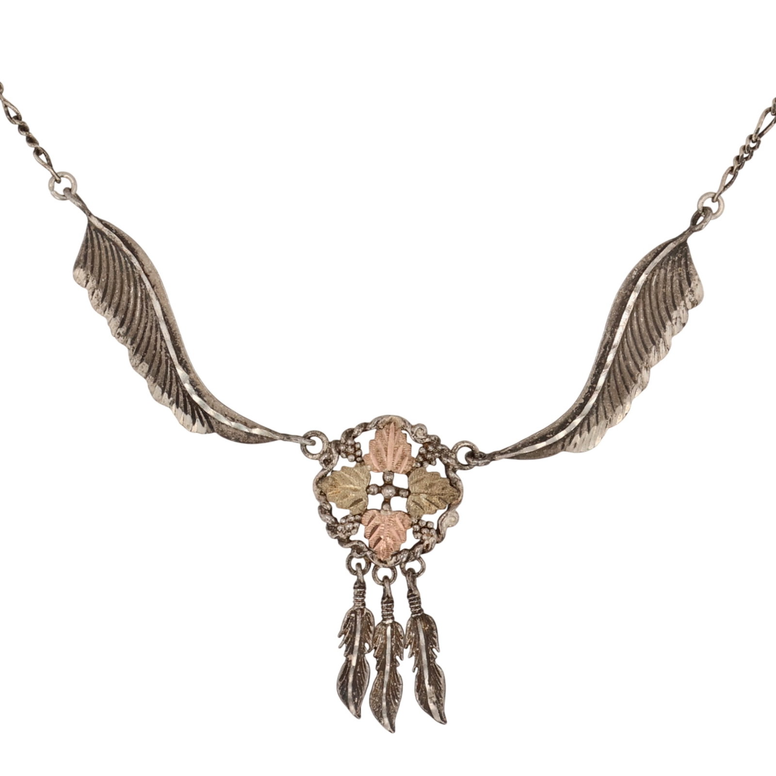 Southwest Sterling Feather Dangle Necklace (1 of 6)