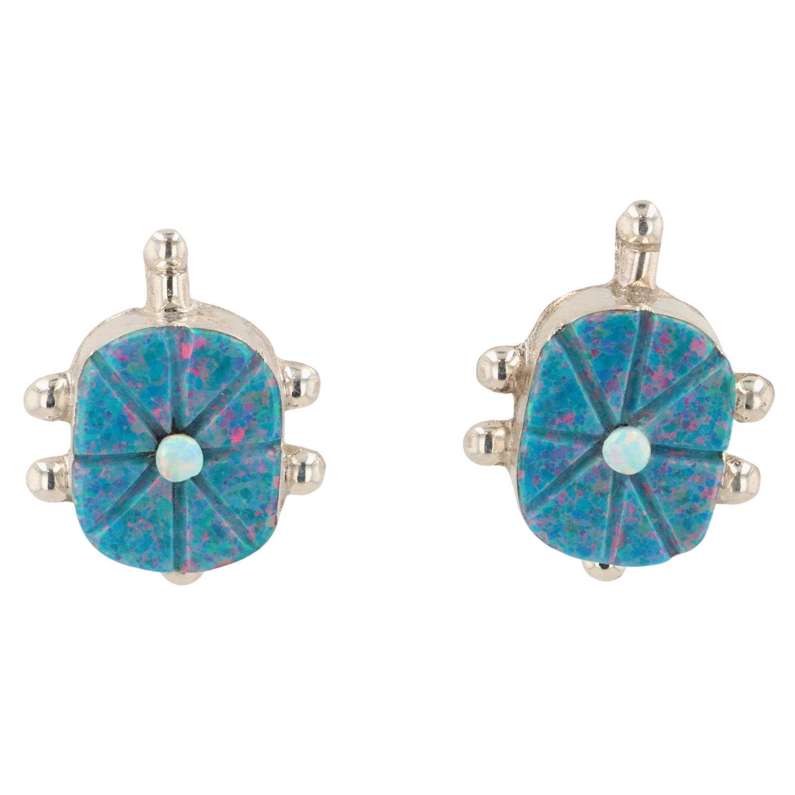 Sarah Bowannie Zuni Sterling Opal Turtle Earrings: Sarah Bowannie Zuni Sterling Opal Turtle Earrings 1.5g / Unsigned. Artist attribution based on accompanying tag.