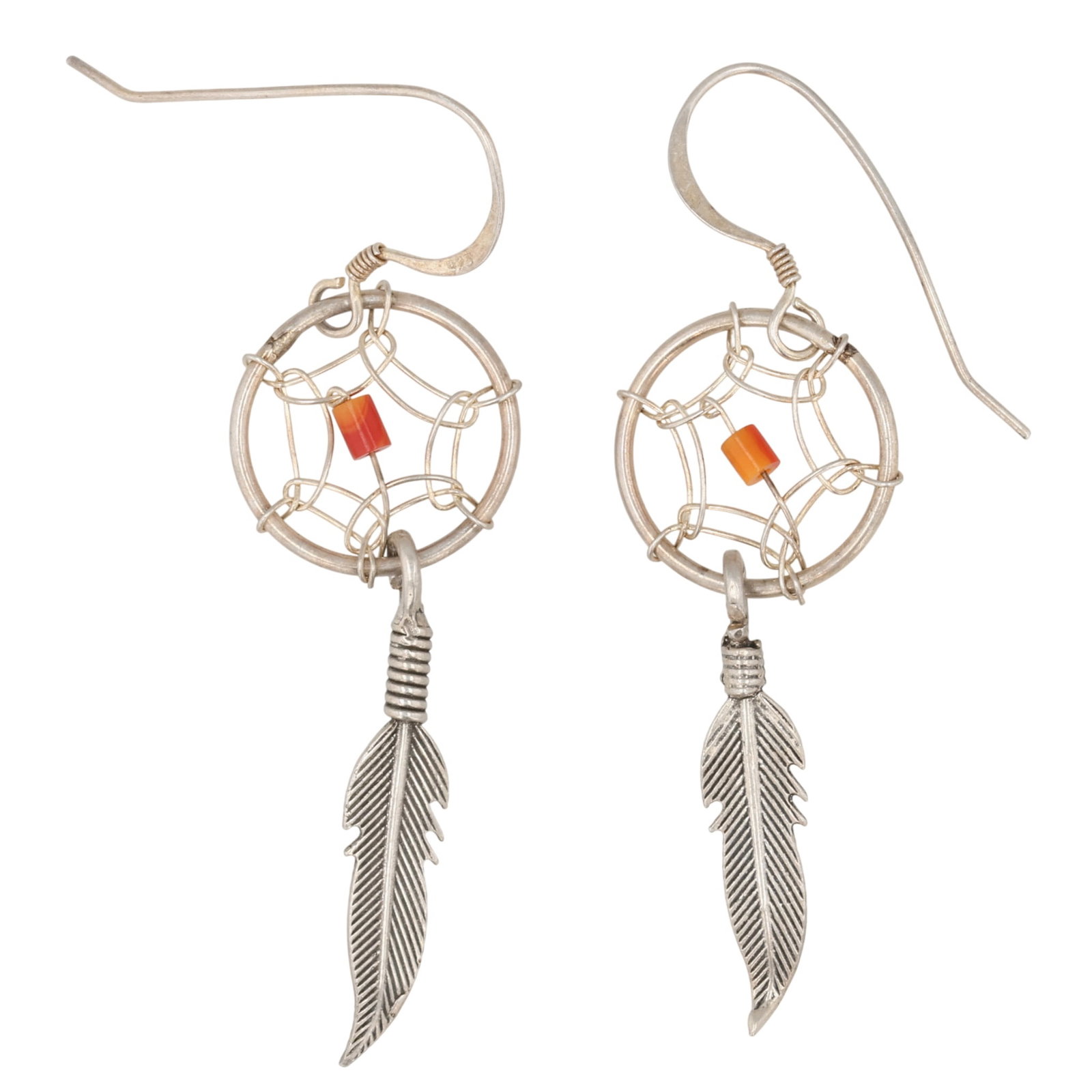 Southwest Sterling Spiny Oyster Dream Catcher Earrings: Southwest Sterling Spiny Oyster Dream Catcher Earrings / 3g