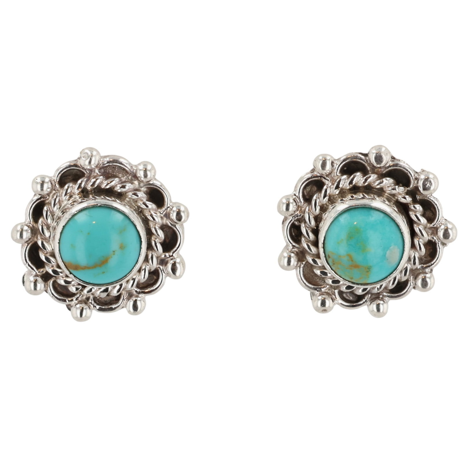 Theresa Smith Navajo Sterling Kingman Turquoise Earrings: Theresa Smith Navajo for Running Bear Shop Sterling Kingman Turquoise Earrings / 3g / Unsigned by artist. Artist attribution based on accompanying tag.
