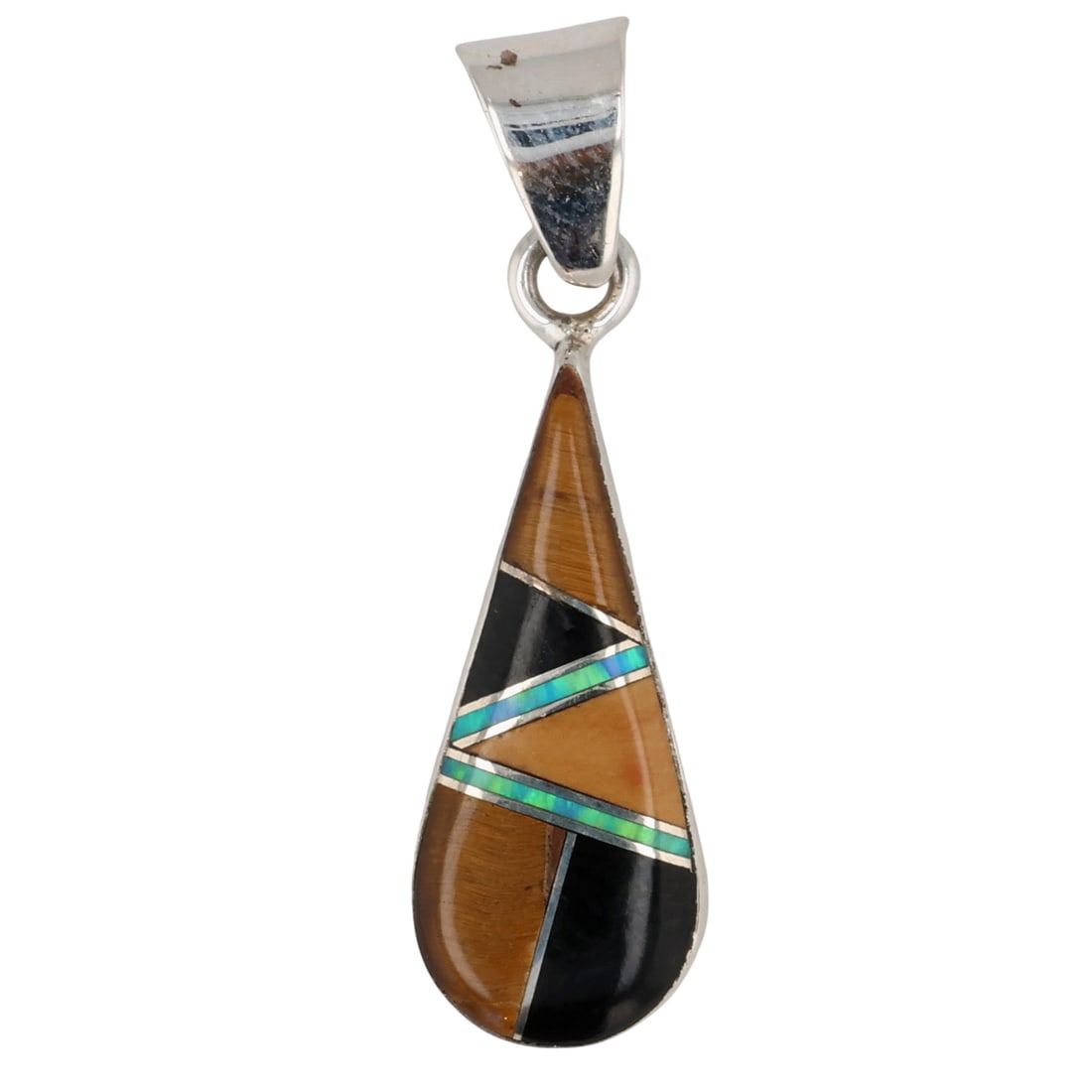 Signed Navajo Sterling Multi-Stone Inlay Pendant (1 of 4)