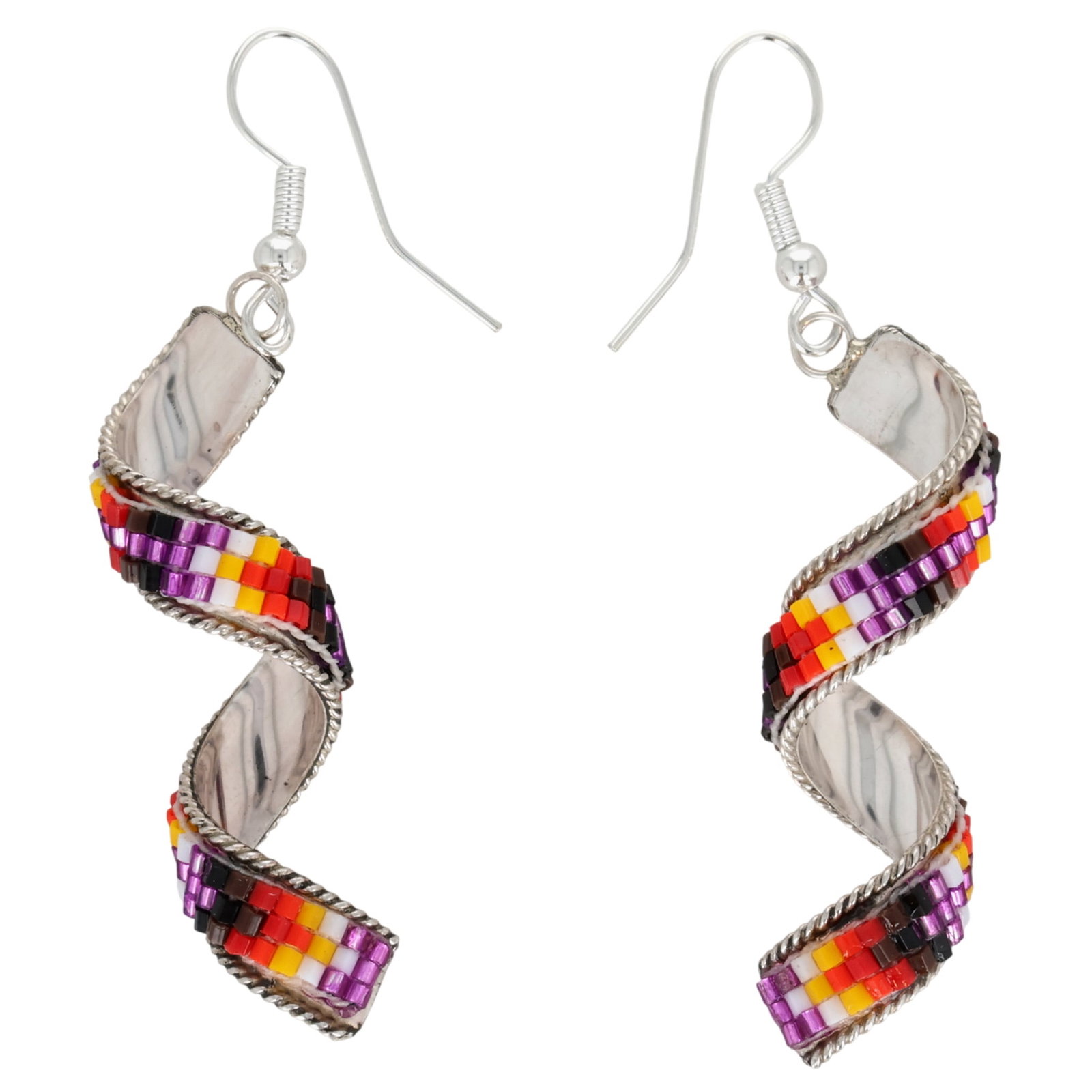 Lucille Romone Navajo Sterling Microbead Spiral Earrings: Lucille Romone Navajo Sterling Microbead Spiral Earrings / 4.5g / Unsigned. Artist attribution based on accompanying tag.