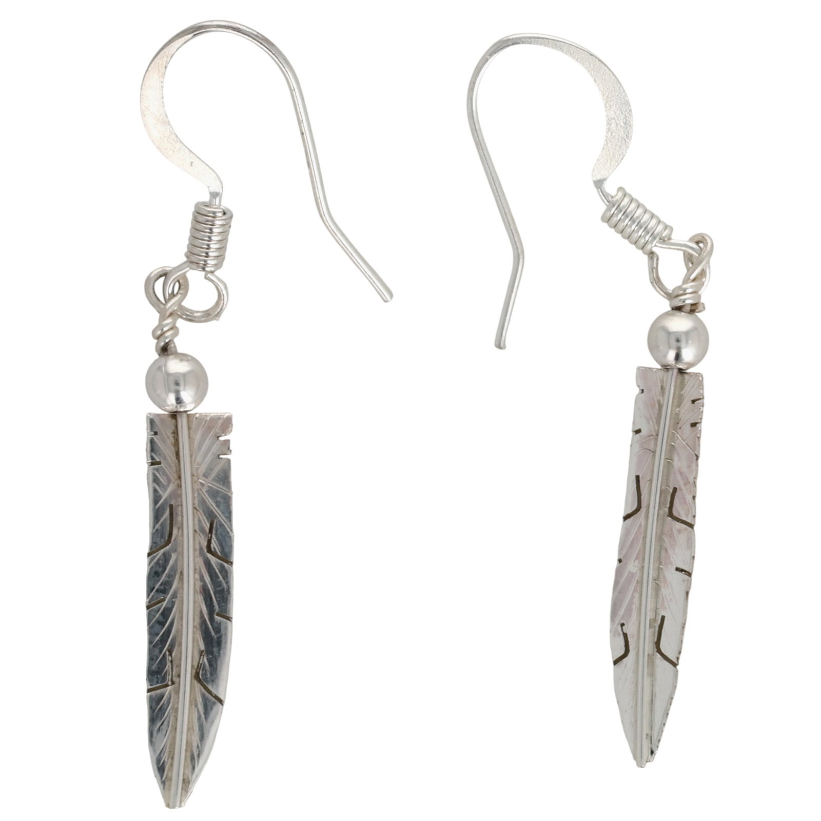 Allen Barney Navajo Sterling Feather Earrings: Allen Barney Navajo Sterling Feather Earrings / 1g / Unsigned. Artist attribution based on accompanying tag.