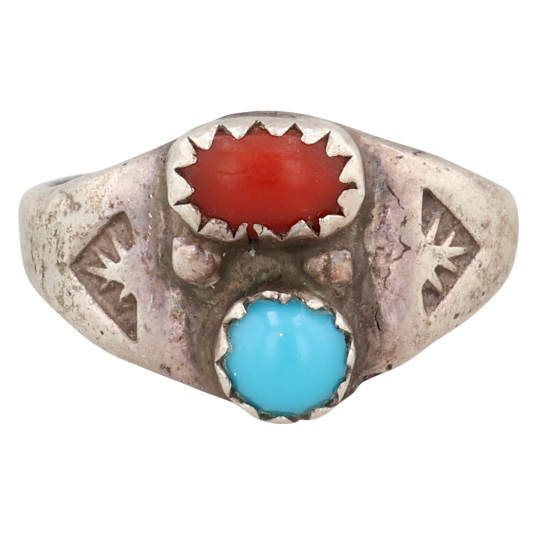 Navajo Sterling Coral Turquoise Ring Sz 4.25: Navajo Sterling Coral Turquoise Ring Sz 4.25 / 2.5g