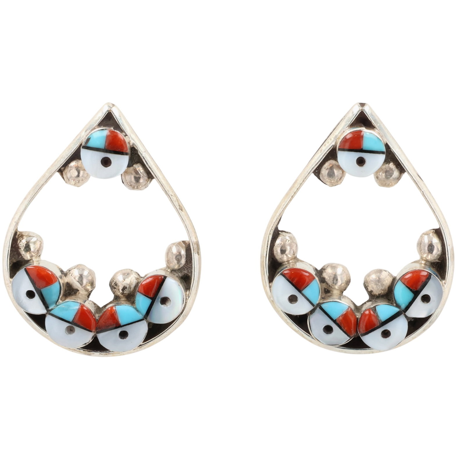 Janice Lalio Zuni Sterling Multi-Stone Inlay Sunface Earrings (1 of 5)