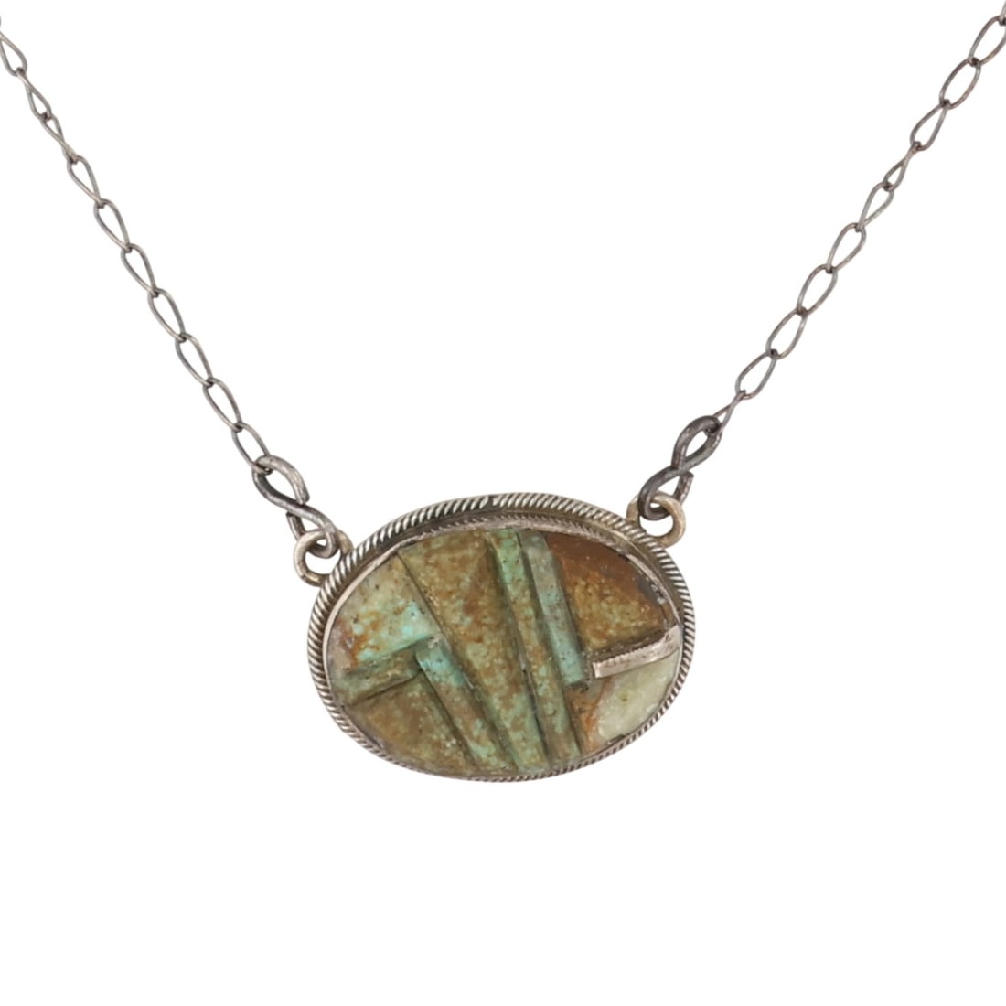 Scott Skeets Navajo Sterling Kingman Turquoise Cobblestone Inlay Necklace: Scott Skeets Navajo Sterling Kingman Turquoise Cobblestone Inlay Necklace / 10g