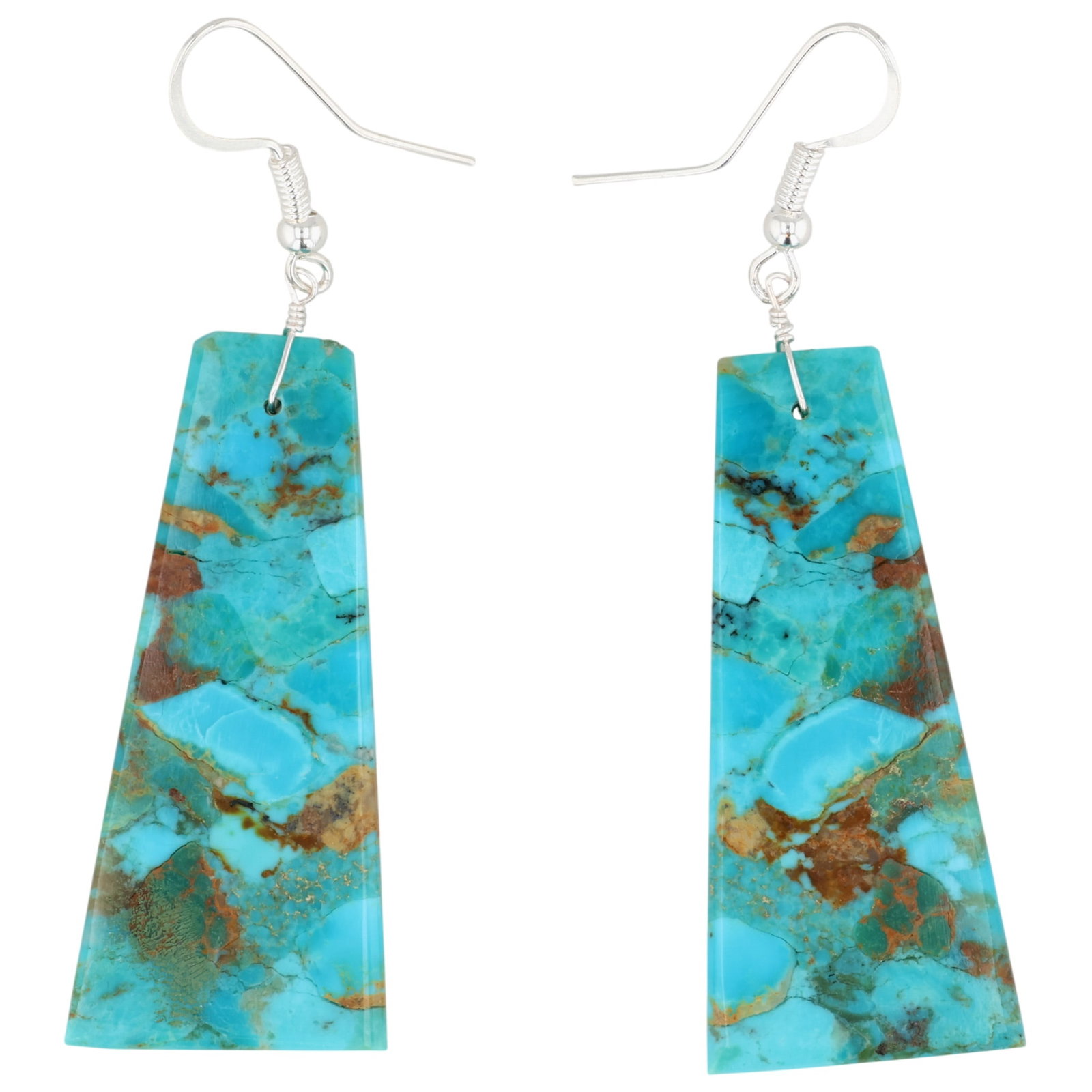 Jameson Pete Navajo Sterling Compressed Turquoise Slab Earrings: Jameson Pete Navajo Sterling Compressed Turquoise Slab Earrings / 8g / Unsigned. Artist attribution based on accompanying tag.
