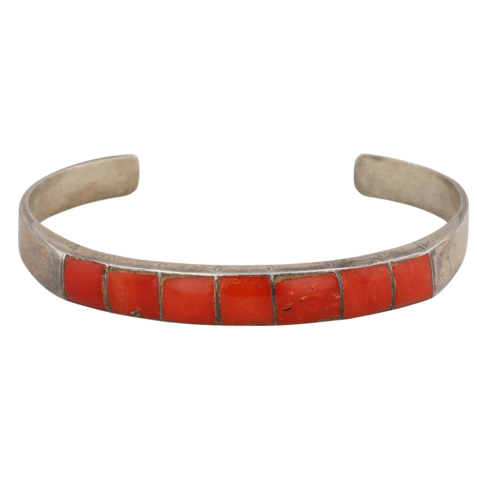 Navajo Sterling Coral Inlay Cuff Bracelet (1 of 6)