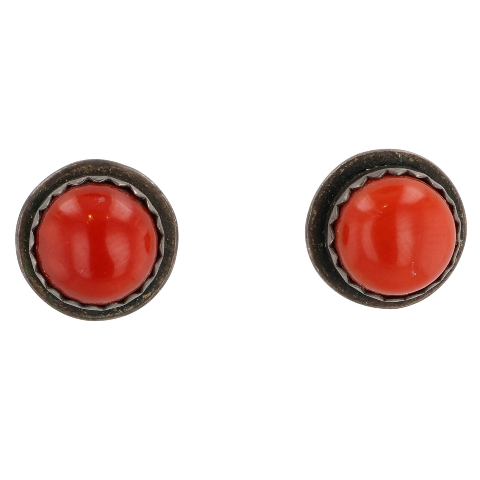 Signed Navajo Sterling Coral Earrings: Signed V3? Navajo Sterling Coral Earrings / 3.5g / One pushback present