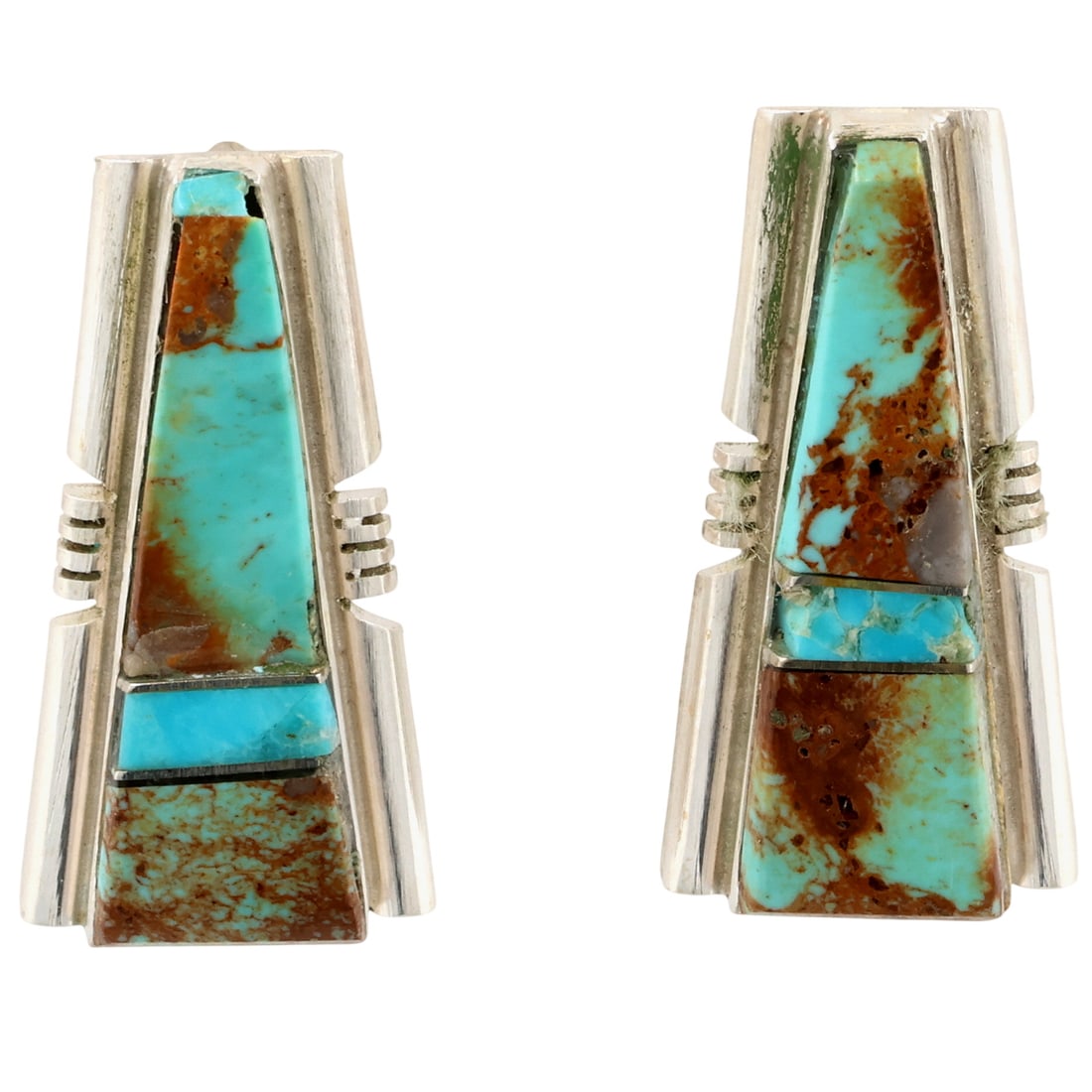 Steve Francisco Navajo Sterling Kingman Turquoise Inlay Earrings: Steve Francisco Navajo Sterling Kingman Turquoise Inlay Earrings / 5.5g