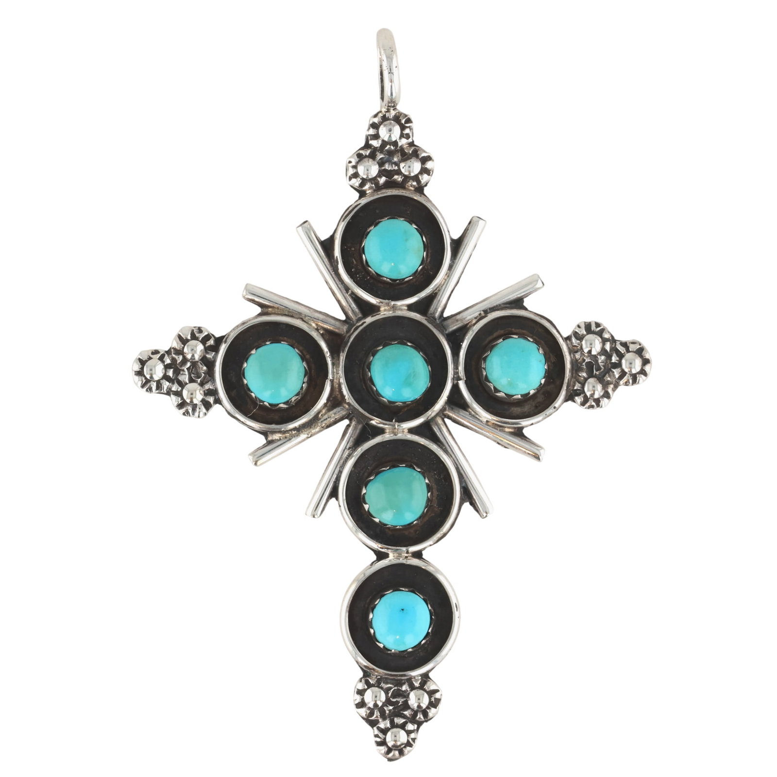 Zuni Sterling Turquoise Cross Pendant (1 of 3)