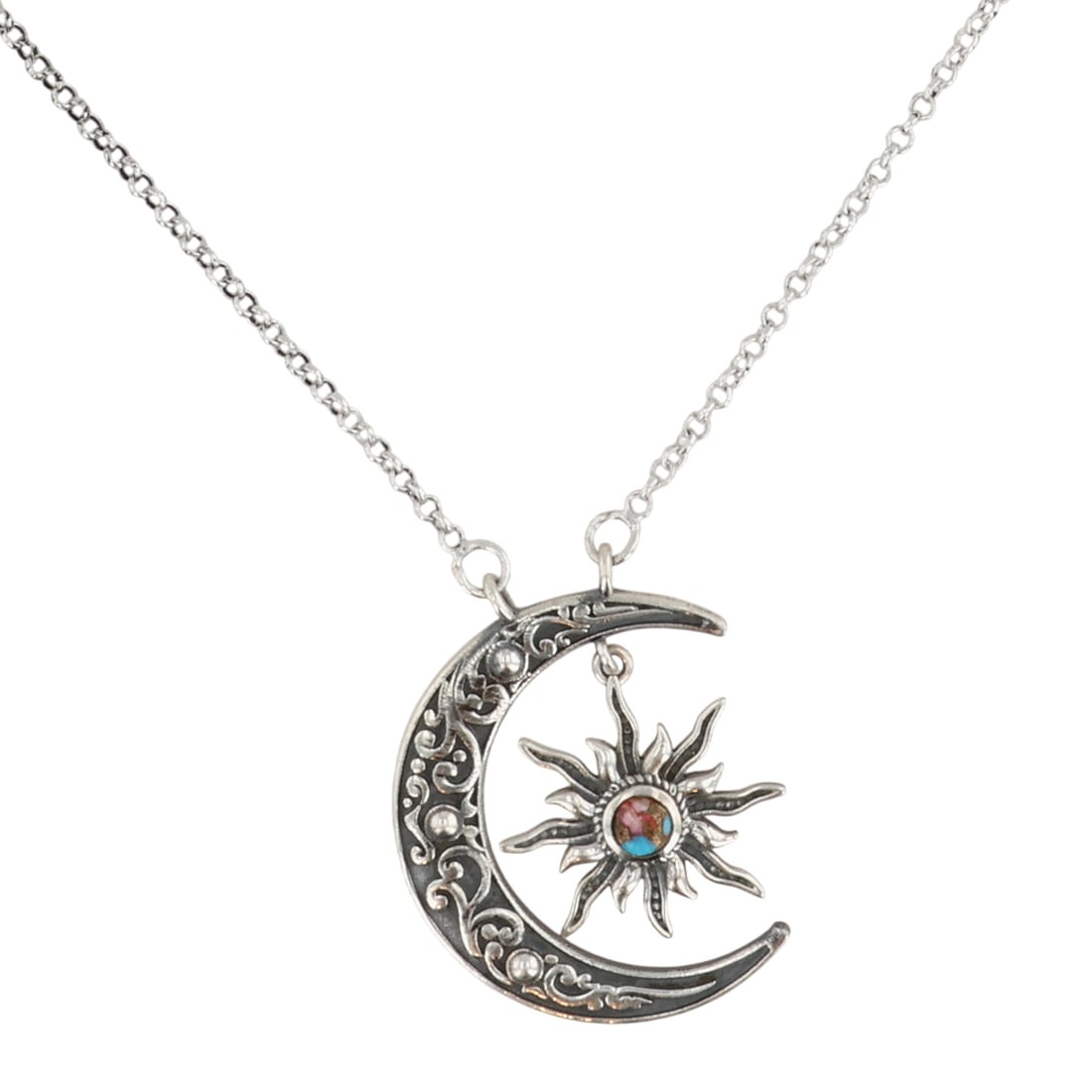 HaDa Collection Sterling Pink Dahlia Crescent Moon Necklace (1 of 6)