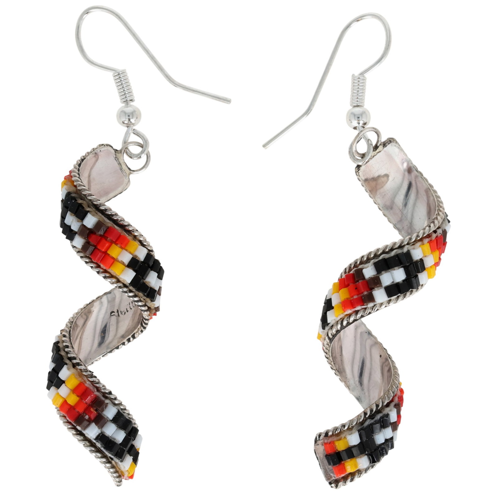 Lucille Romone Navajo Sterling Microbead Spiral Earrings: Lucille Romone Navajo Sterling Microbead Spiral Earrings / 4.5g / Unsigned. Artist attribution based on accompanying tag.