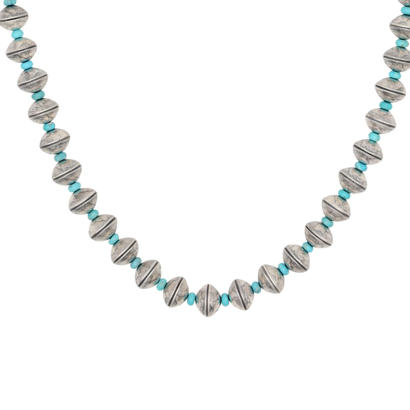 James McCabe Navajo Sterling Kingman Turquoise Mercury Dime Bead Necklace (1 of 7)