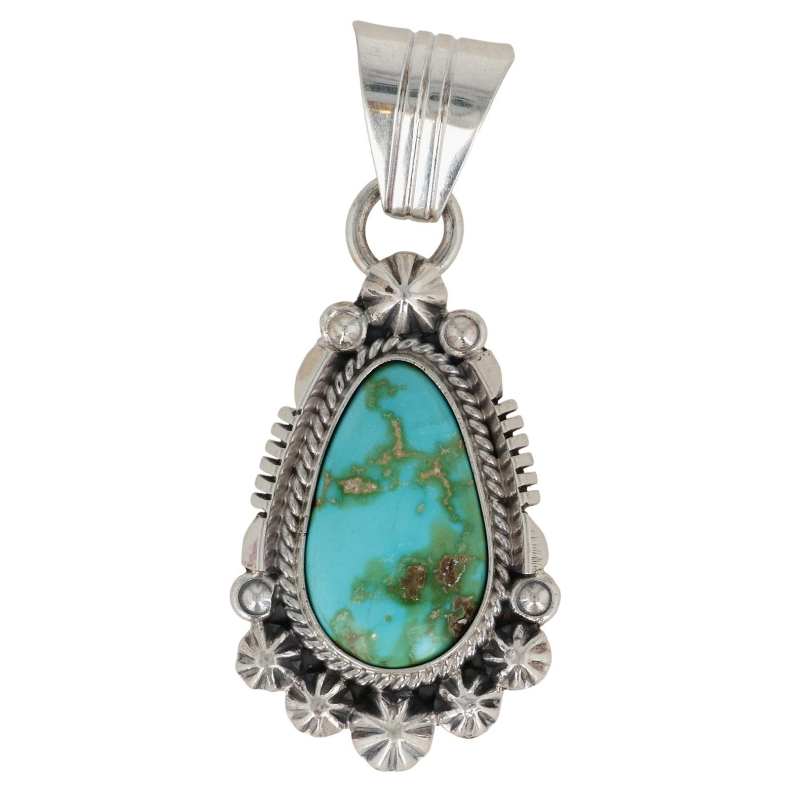 Marita Benally Navajo Sterling Sonoran Gold Turquoise Pendant: Marita Benally Navajo Sterling Sonoran Gold Turquoise Pendant / 8.5g / Unsigned. Artist attribution based on accompanying tag.