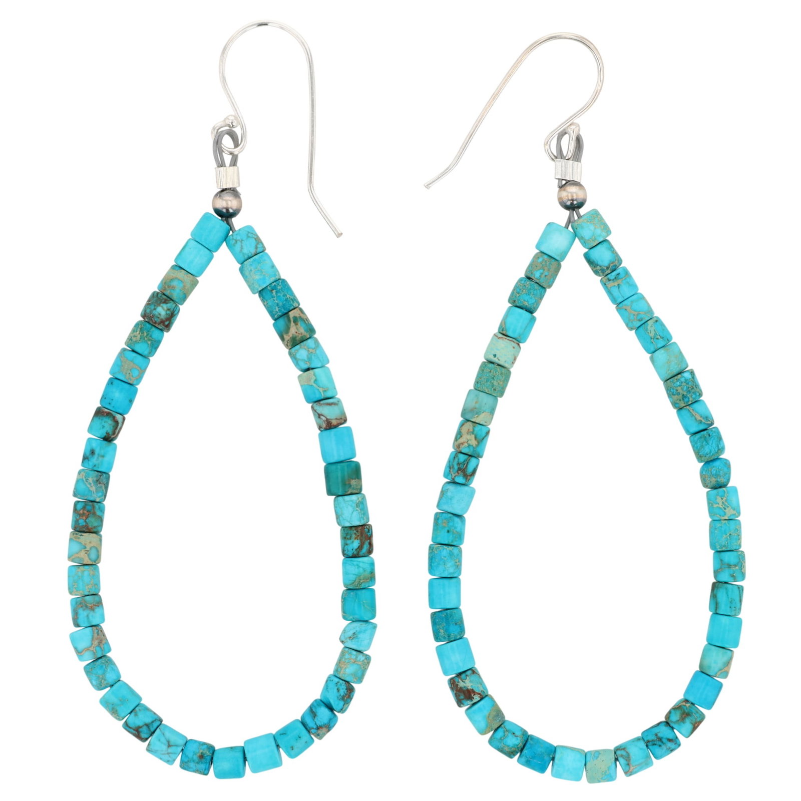 Southwest Sterling Kingman Turquoise Bead Earrings: Southwest Sterling Kingman Turquoise Bead Earrings / 4g