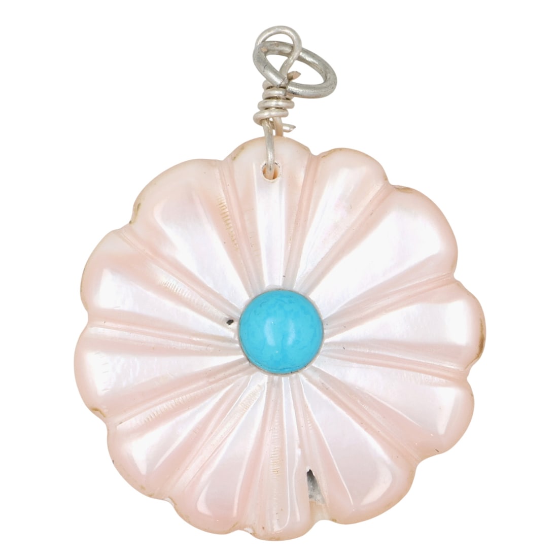 Award Winning Artist Stacey Turpen Navajo Sterling Multi-Stone Flower Pendant: Award Winning Artist Stacey Turpen Navajo Sterling Mother of Pearl Turquoise Carved Flower Pendant / 3g / Unsigned. Item Purchased directly from artist
